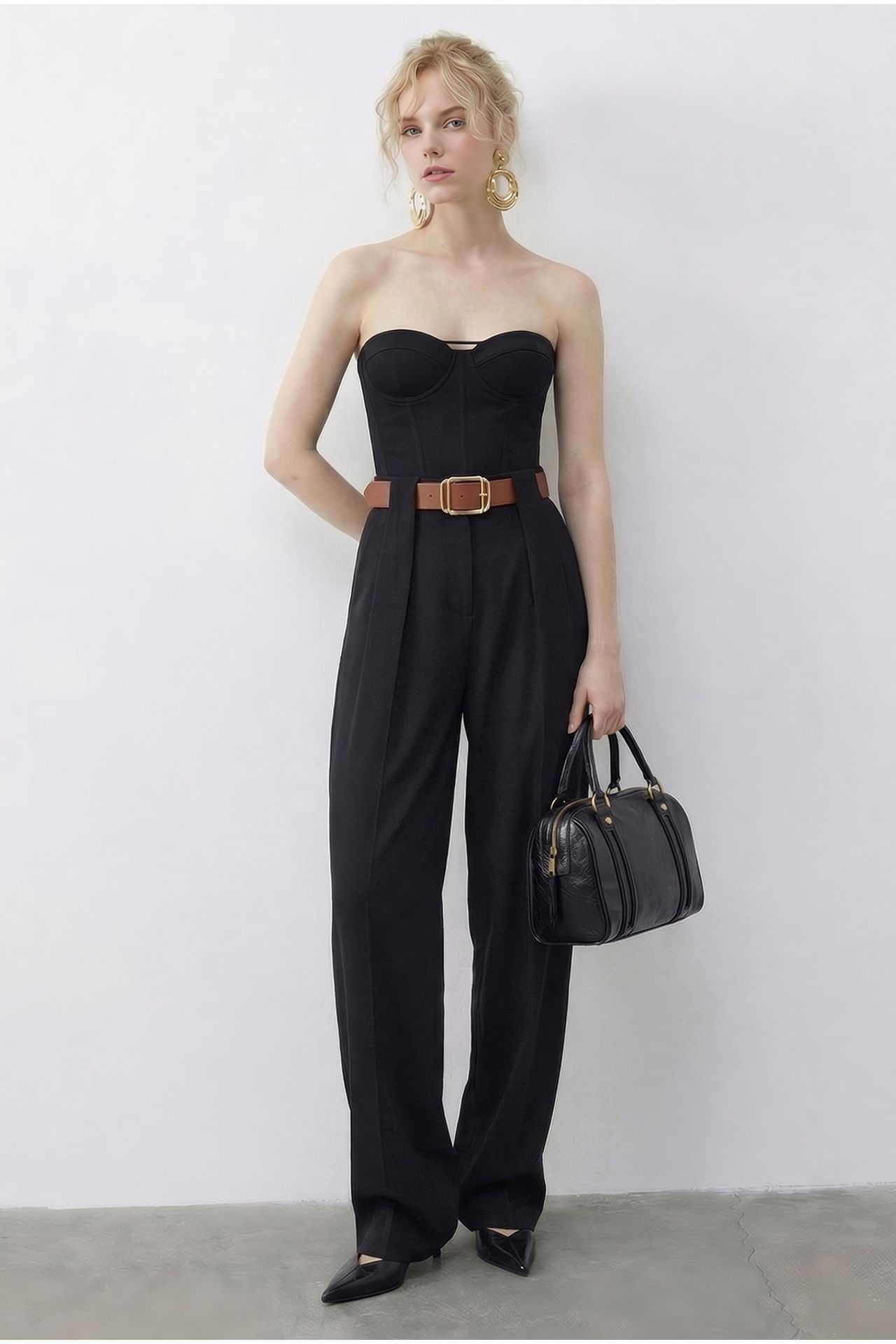 LUCCI High Waist Wide Leg Palazzo Pants with Belt 2