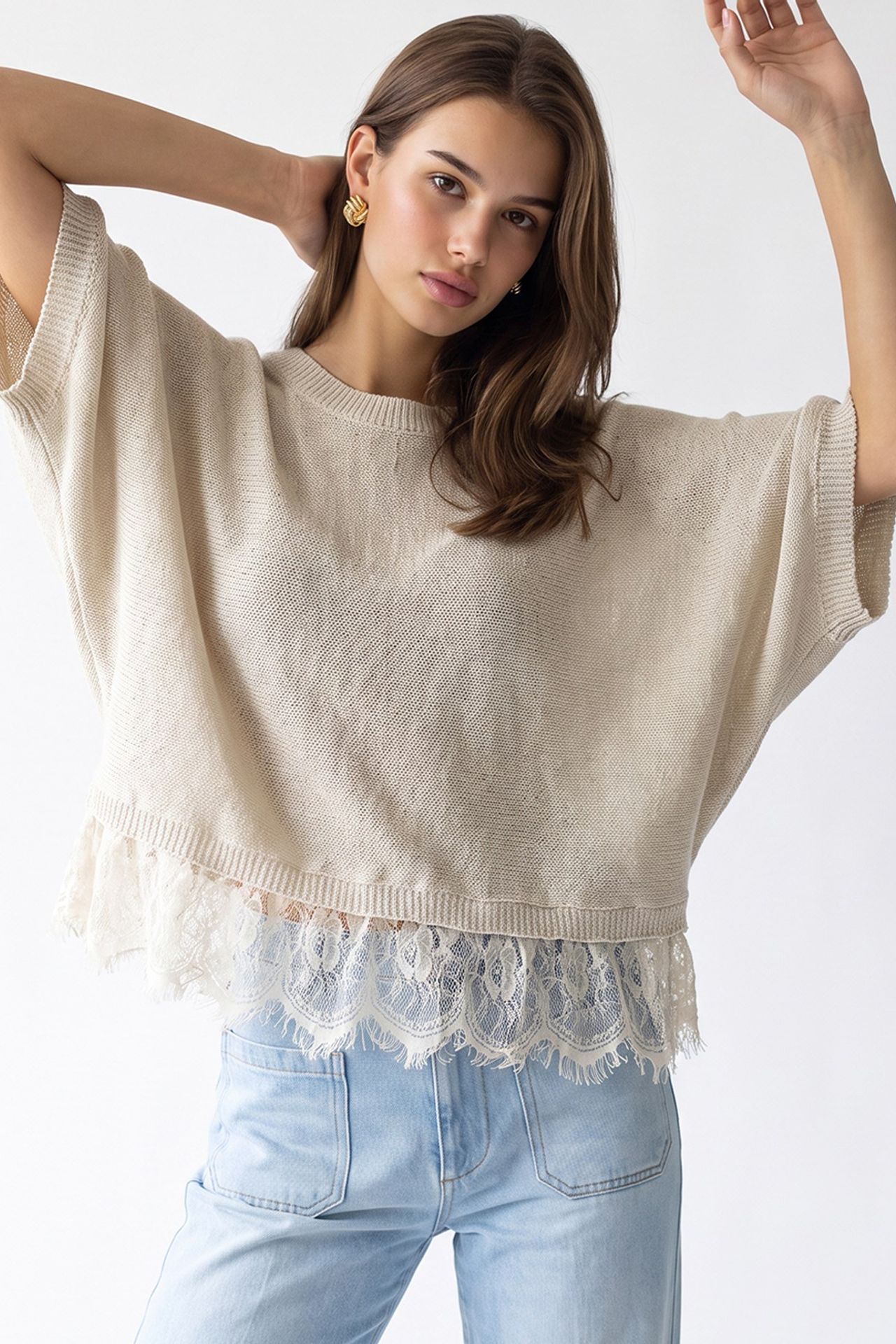 MIXRAY Women's Loose Crop Knit Sweater 2