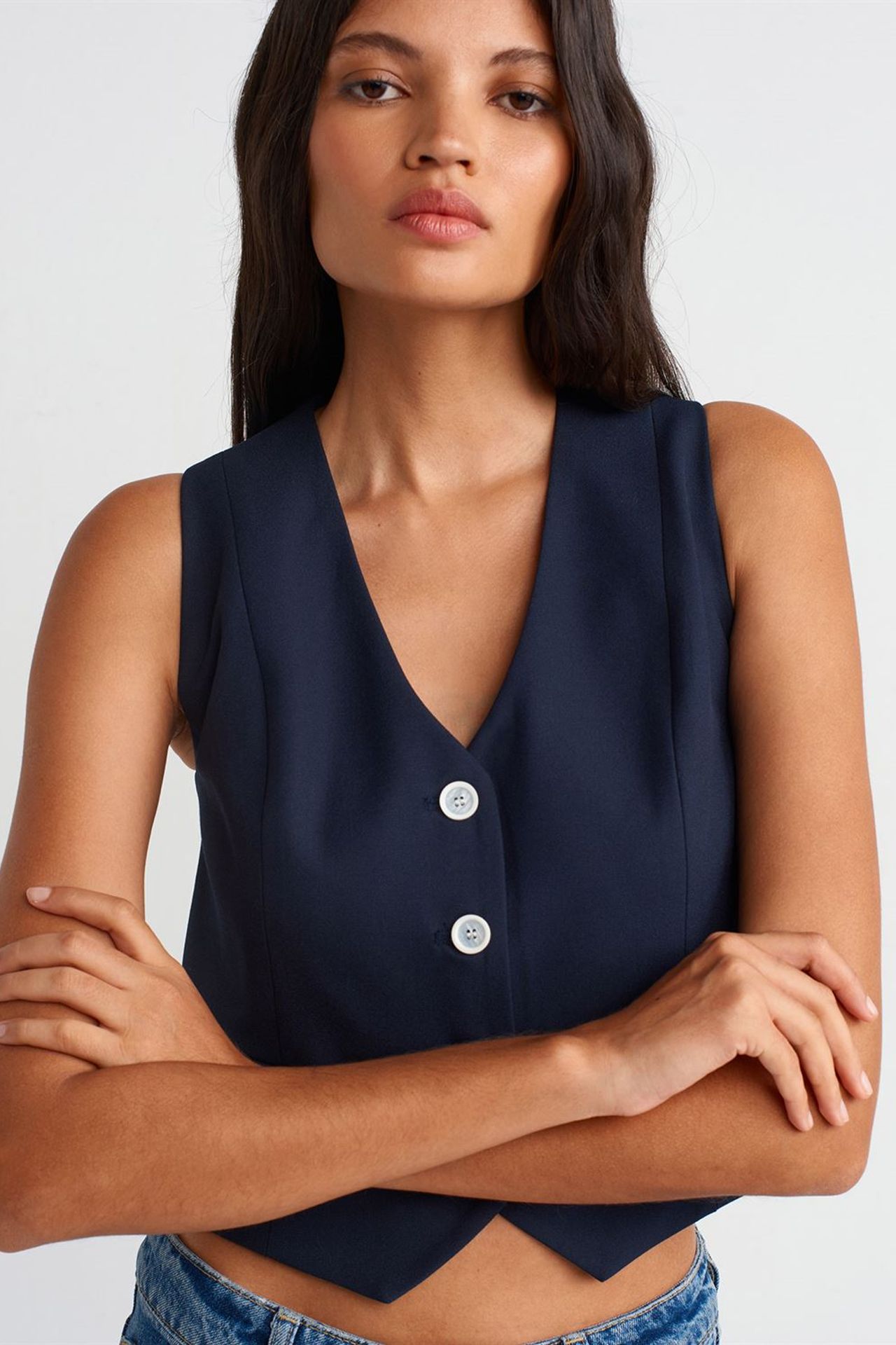 DILVIN Women's Crop Woven Waistcoat 4