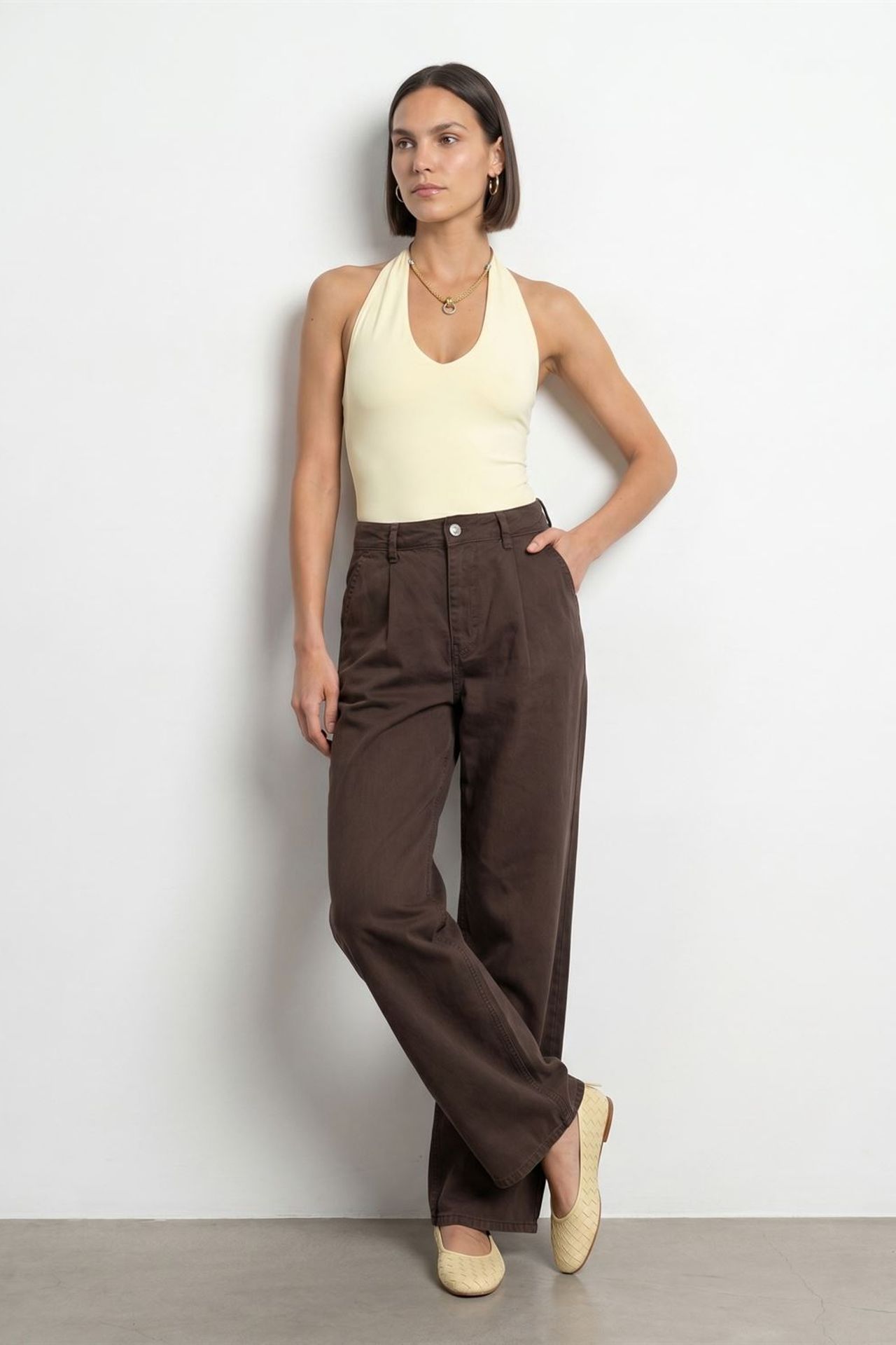 DILVIN Mid-Waist Wide-Leg Pleated Trousers 1