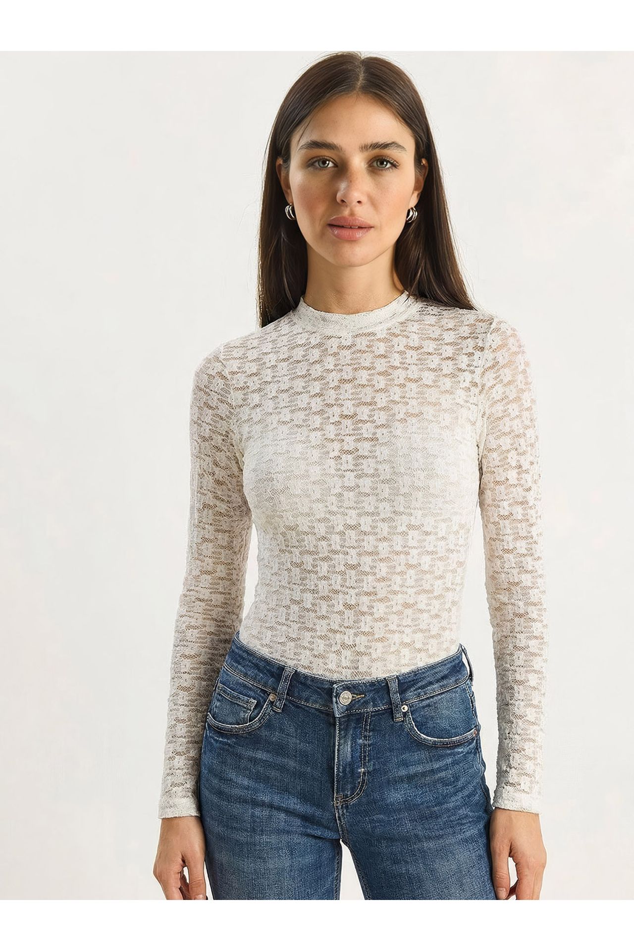 LUCCI Women's Half Turtleneck Lace Blouse 1