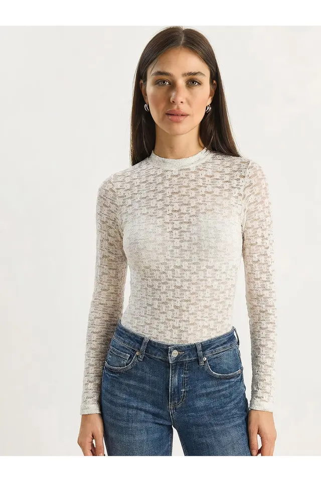 LUCCI Women's Half Turtleneck Lace Blouse