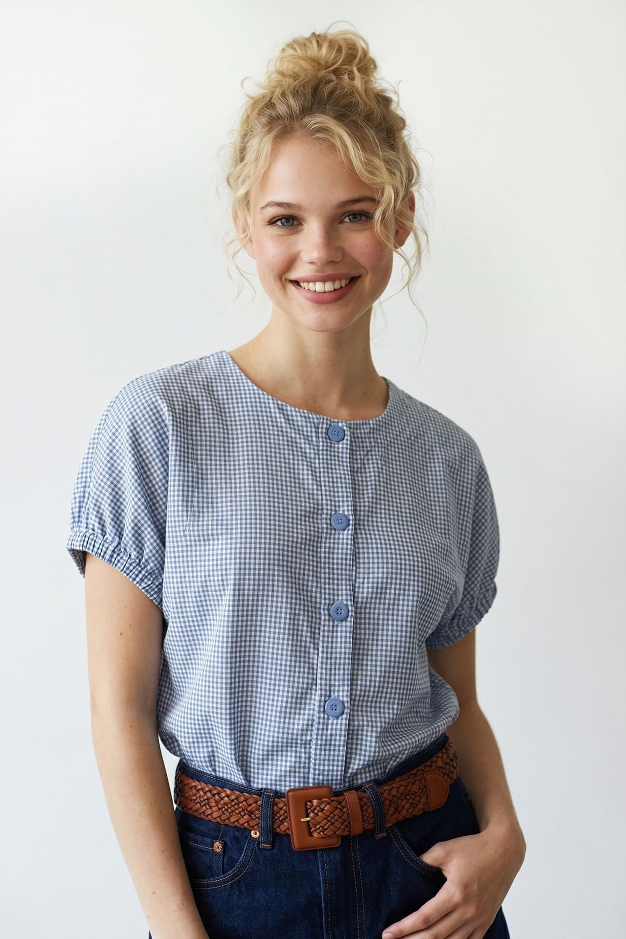 MIXRAY Gingham Poplin Düğmeli Gömlek 2