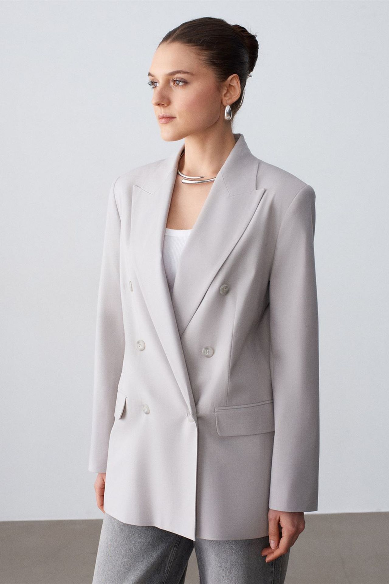 DILVIN Long Crepe Blazer Jacket 3