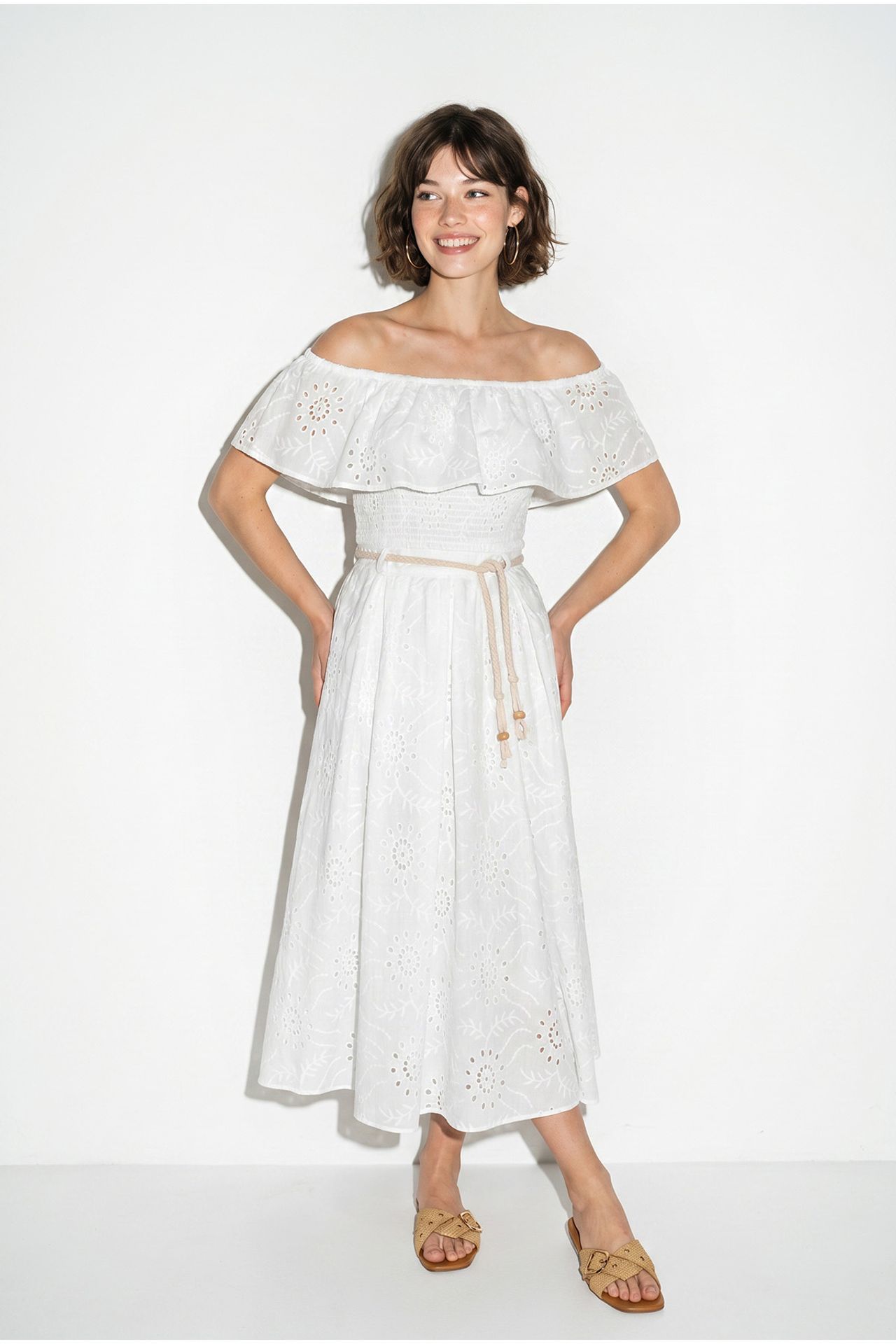 LUCCI Embroidered Off-shoulder Blouse And Midi Skirt Set 1
