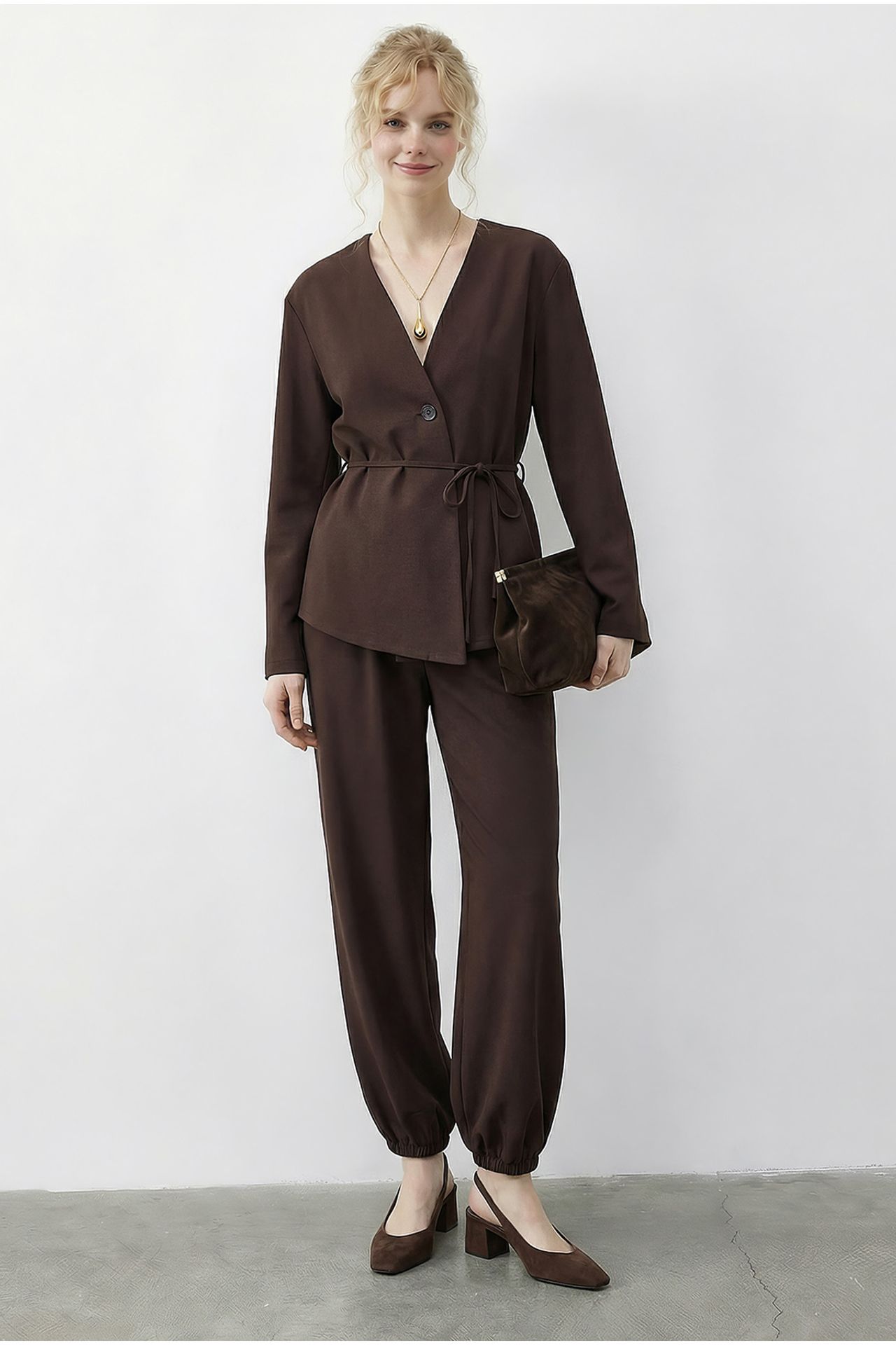 LUCCI Belt Detailed Blouse and Jogger Pants Two Pieces Set 3