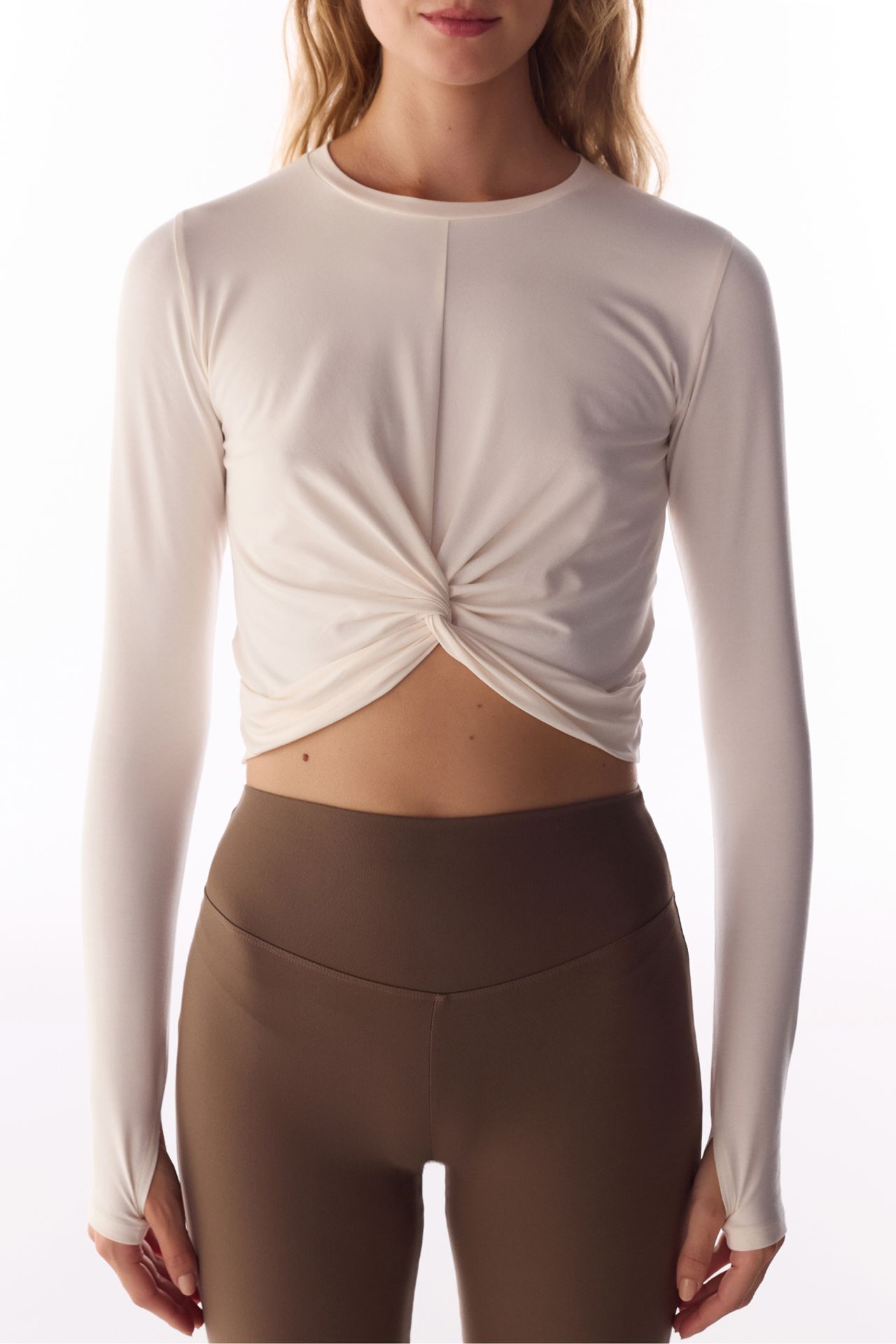 PENTI Gathered Long Sleeve Crop Top 4