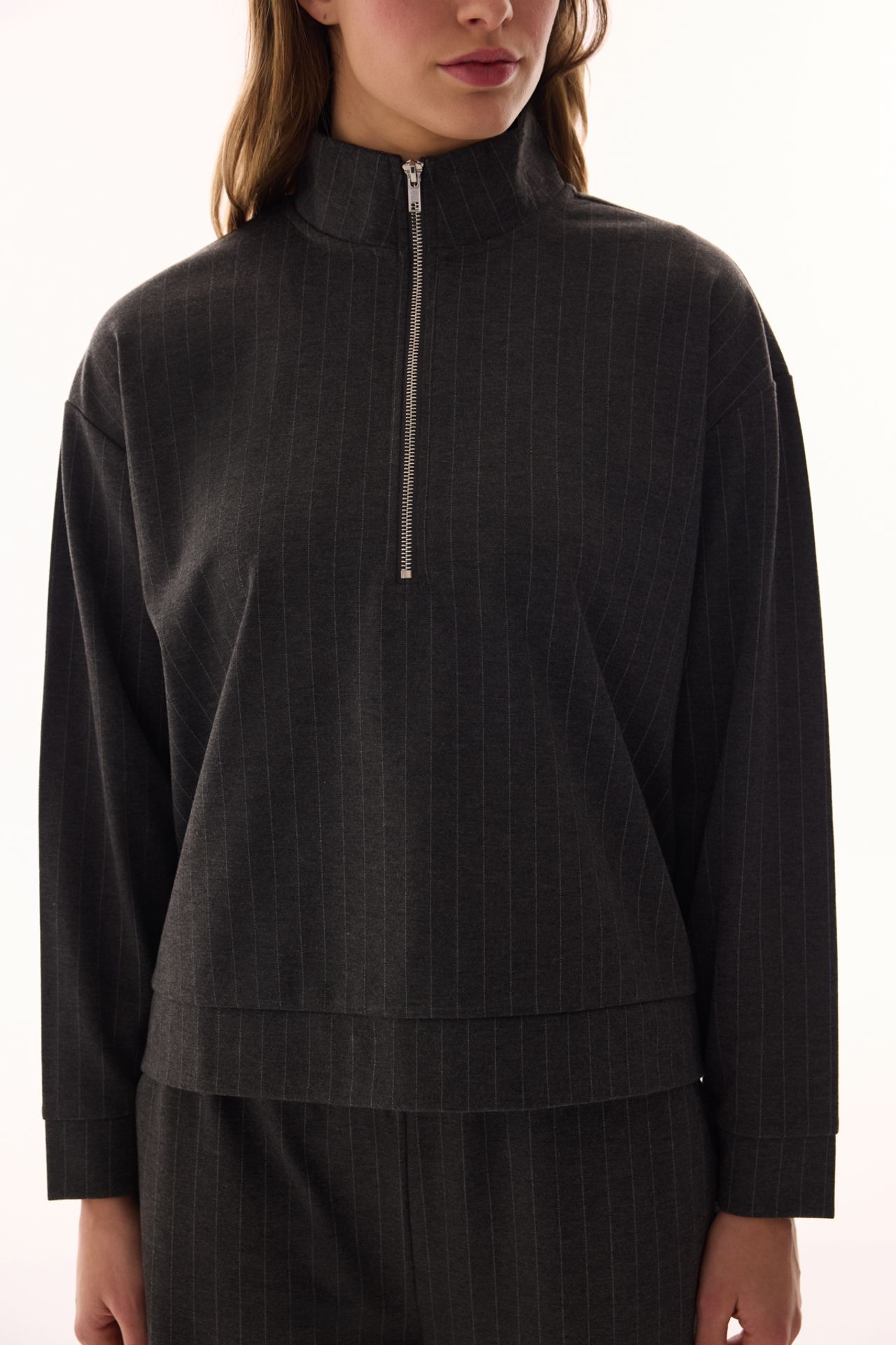 PENTI Half-Zip Striped Polo-Neck Sweatshirt 6