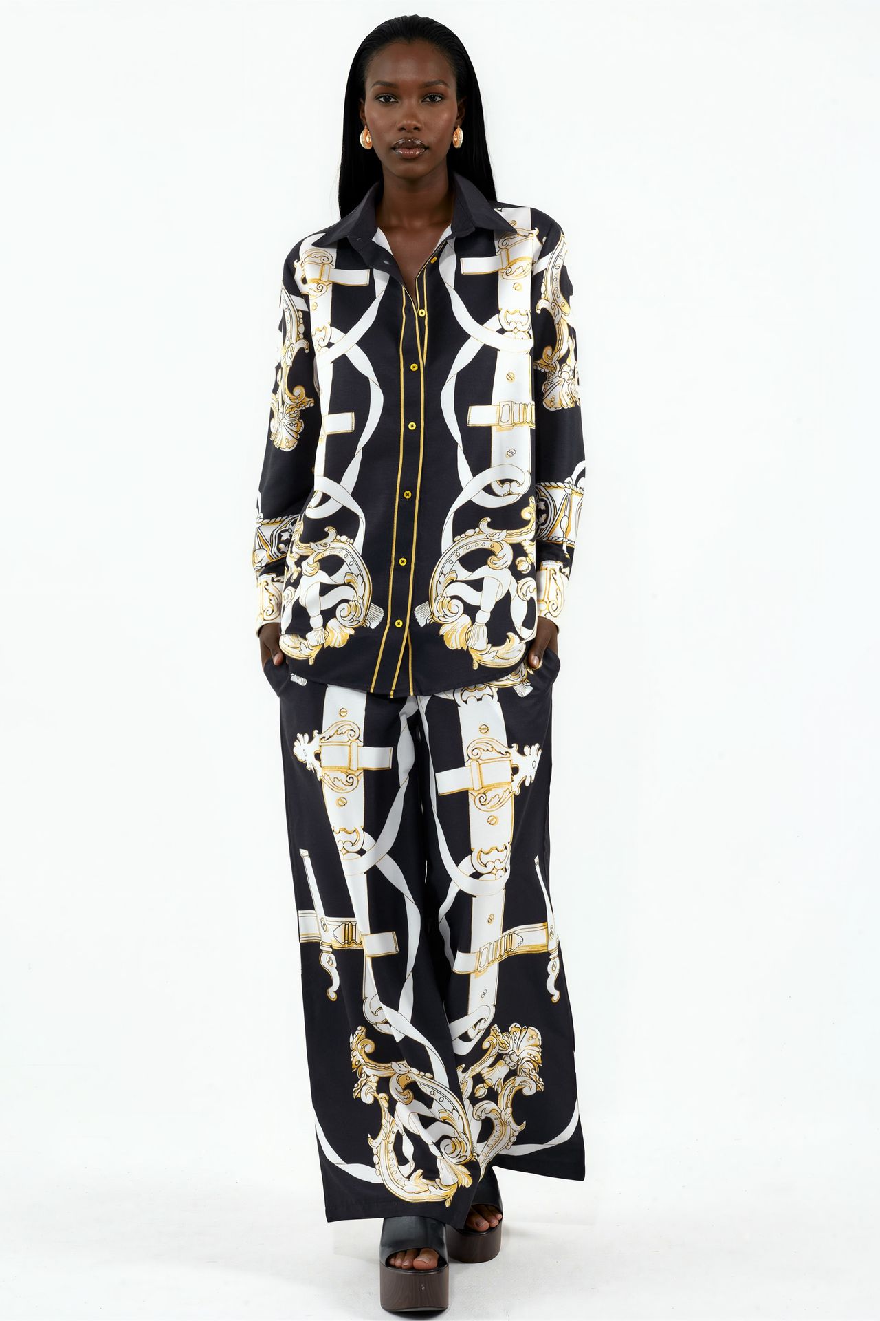 MSN Printed Shirt And Wide-Leg Trouser Set 1