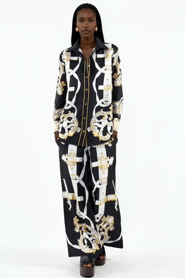 MSN Printed Shirt And Wide-Leg Trouser Set