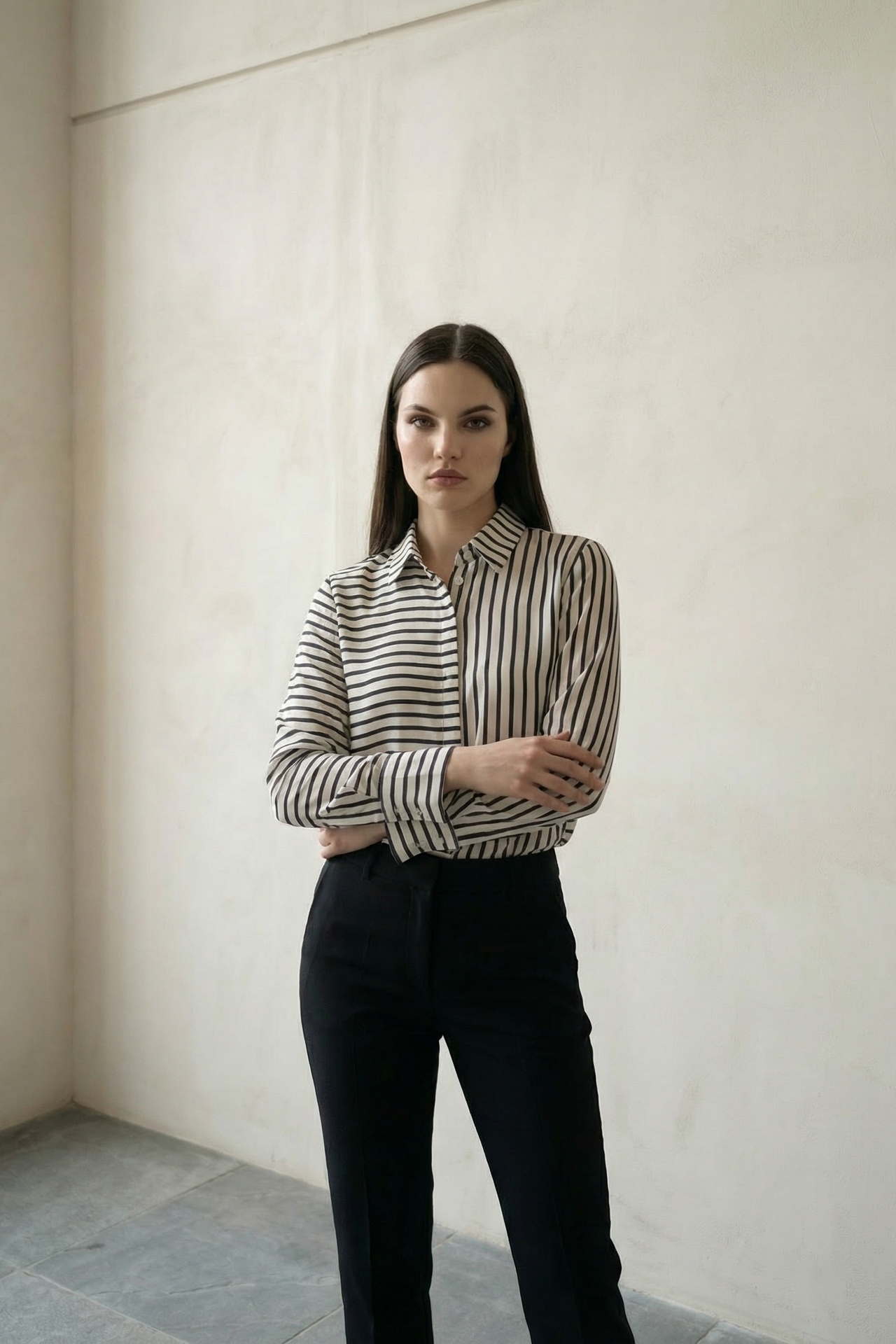 MY FASHION Striped Long-Sleeve Button-Front Shirt 1