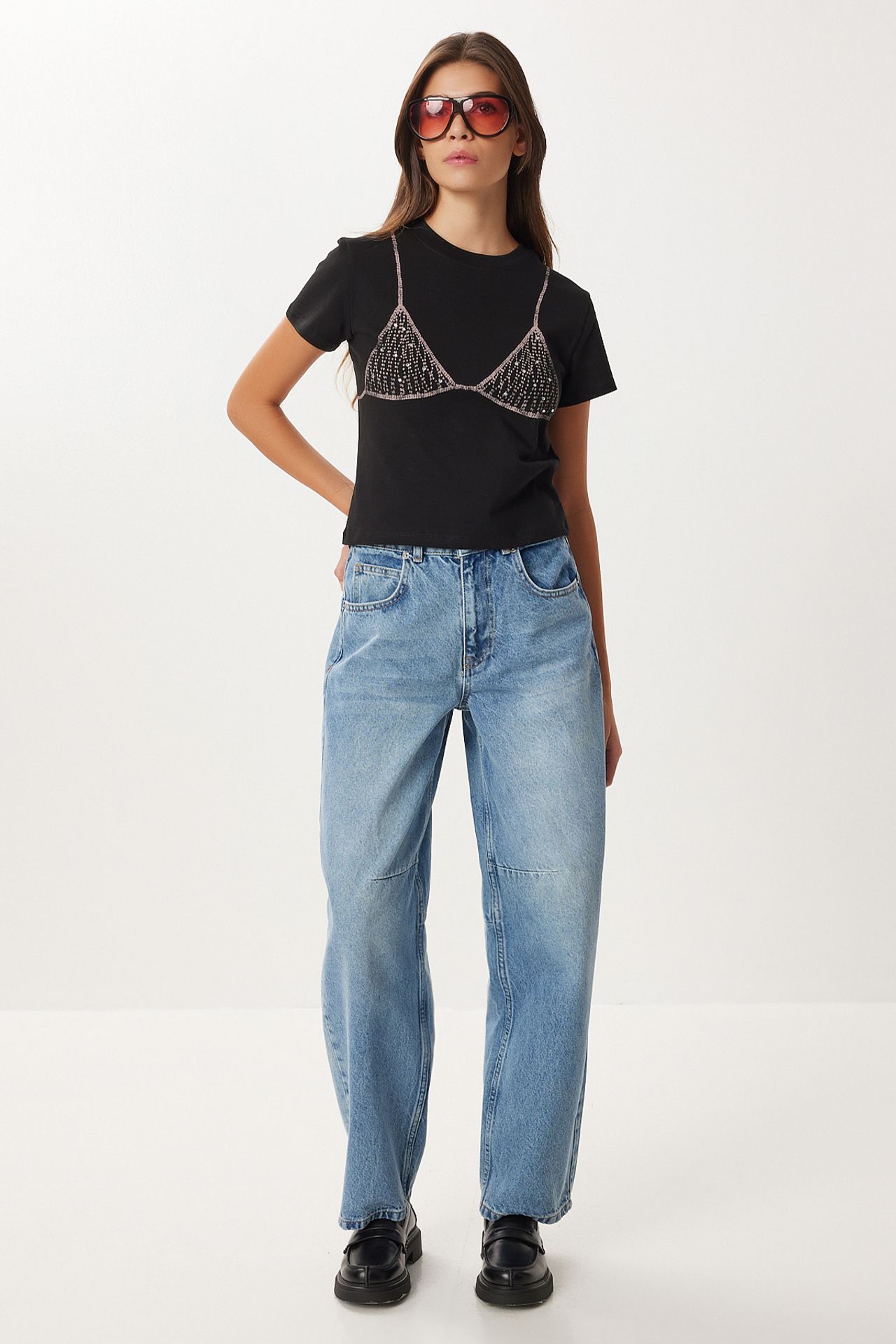 ISTANBUL High Waist Balloon Fit Jeans with Boot Cuff 1