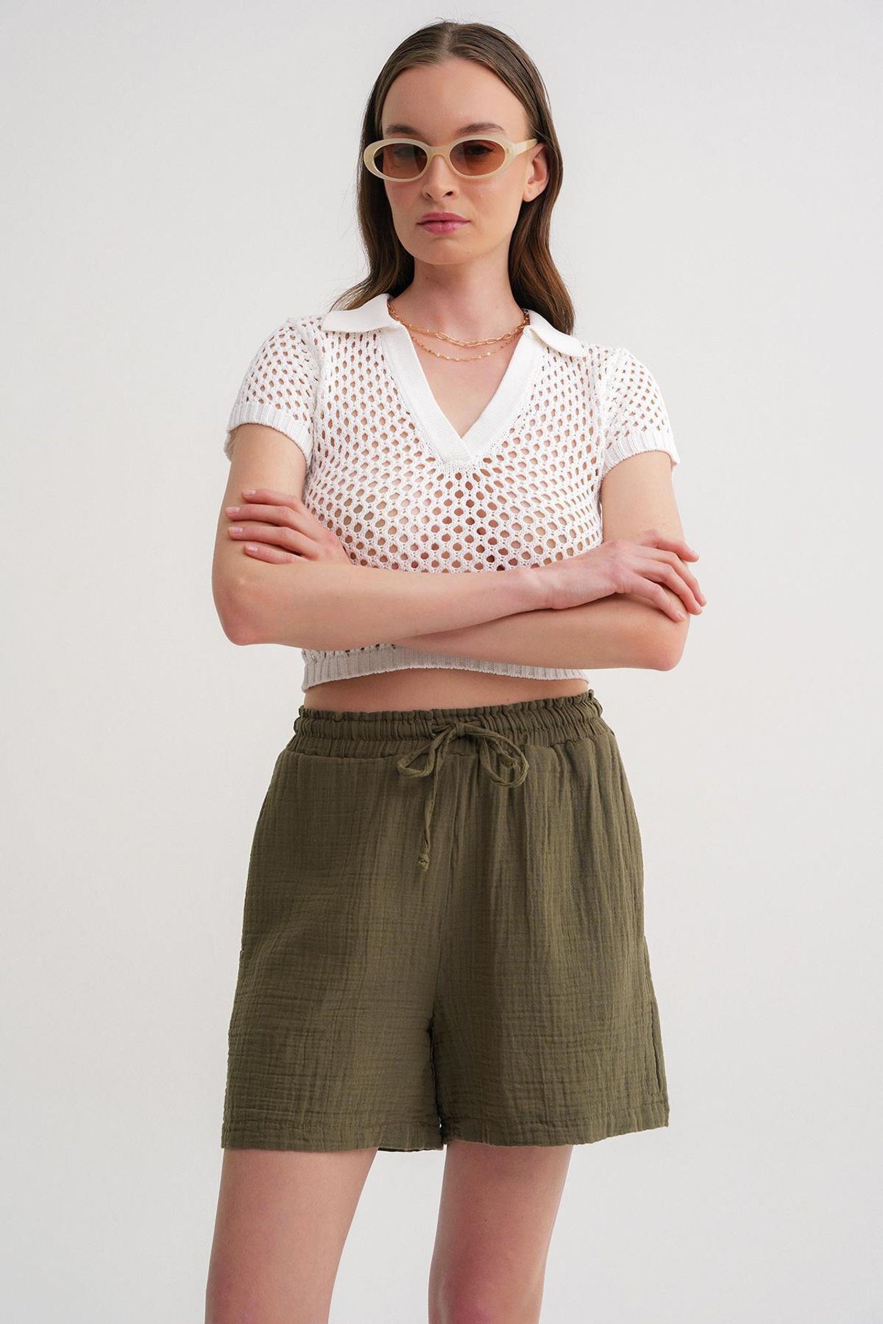 Mixray High-Waist Textured Wide-Leg Shorts