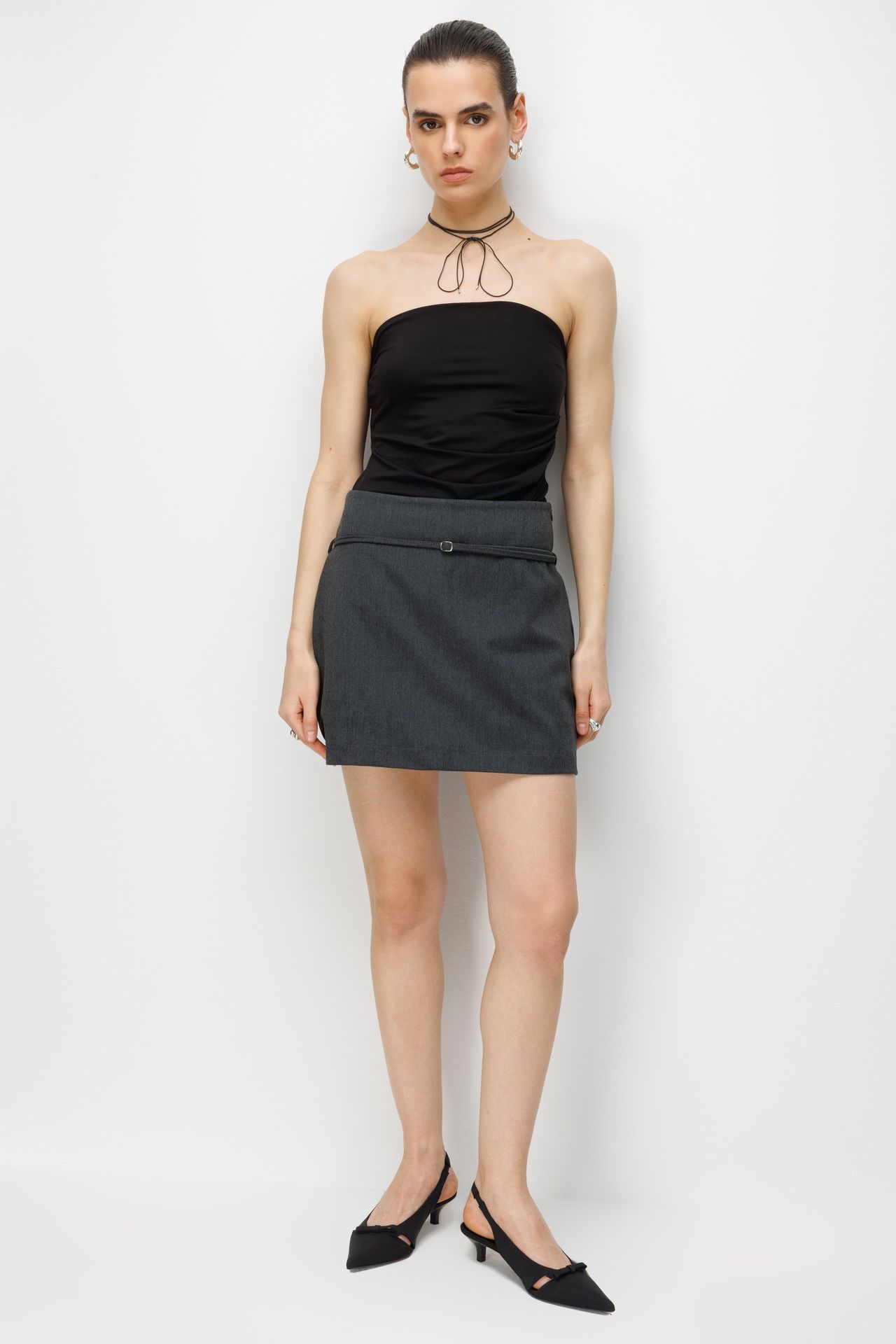 MIXRAY High Waist Mini Skirt with Belt 3
