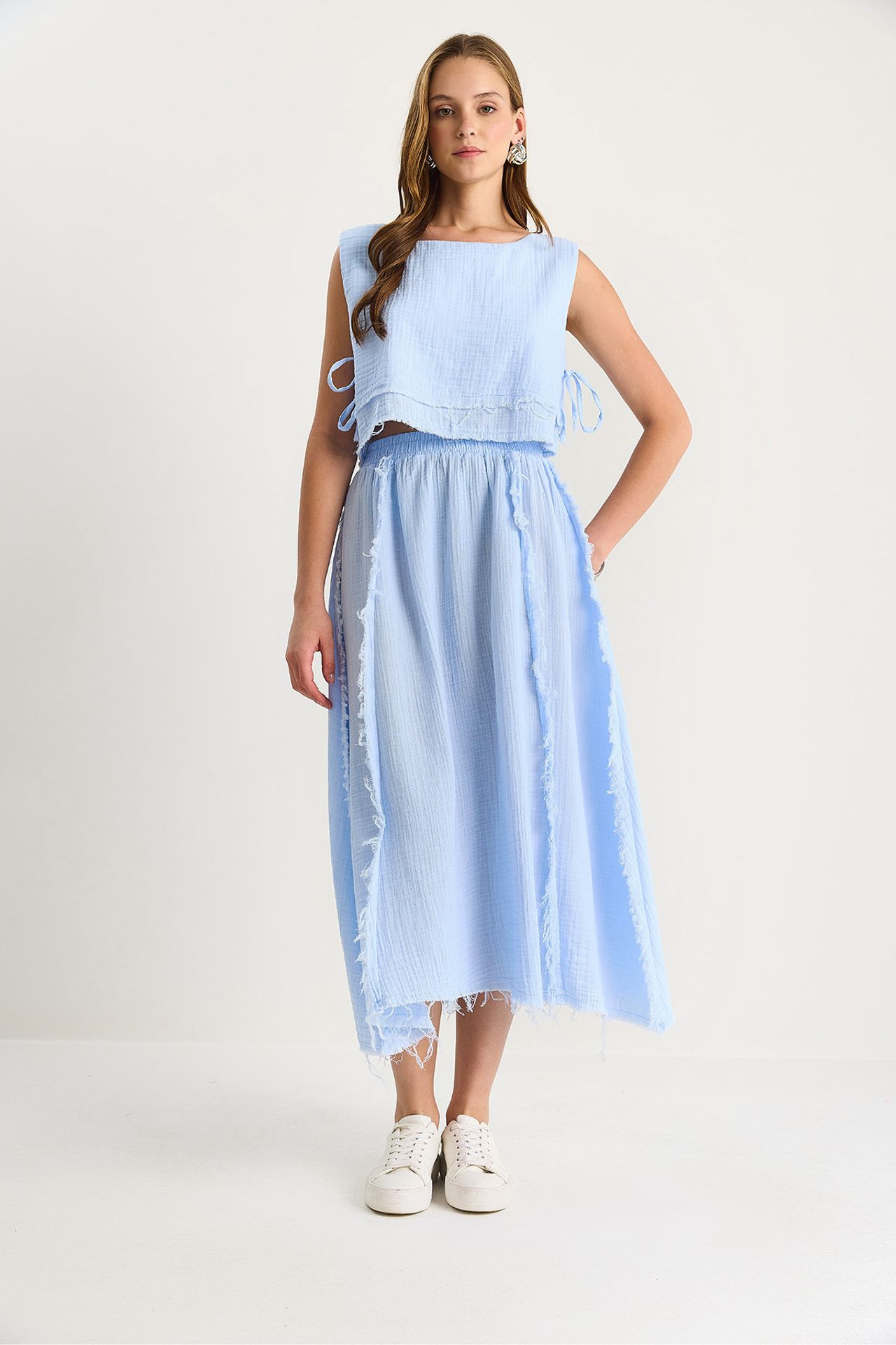 LUCCI Textured Blouse & Skirt Muslin Fabric Two-Piece Set 2