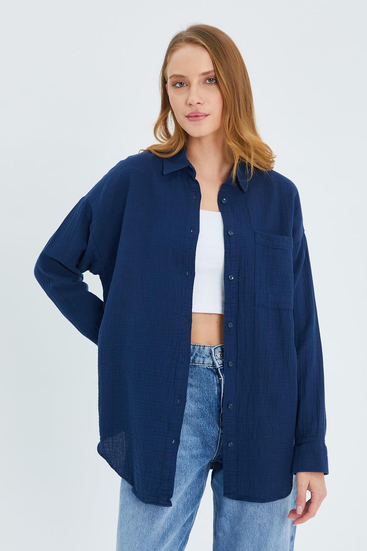 Mixray Oversize Shirt with Pocket Detail 3