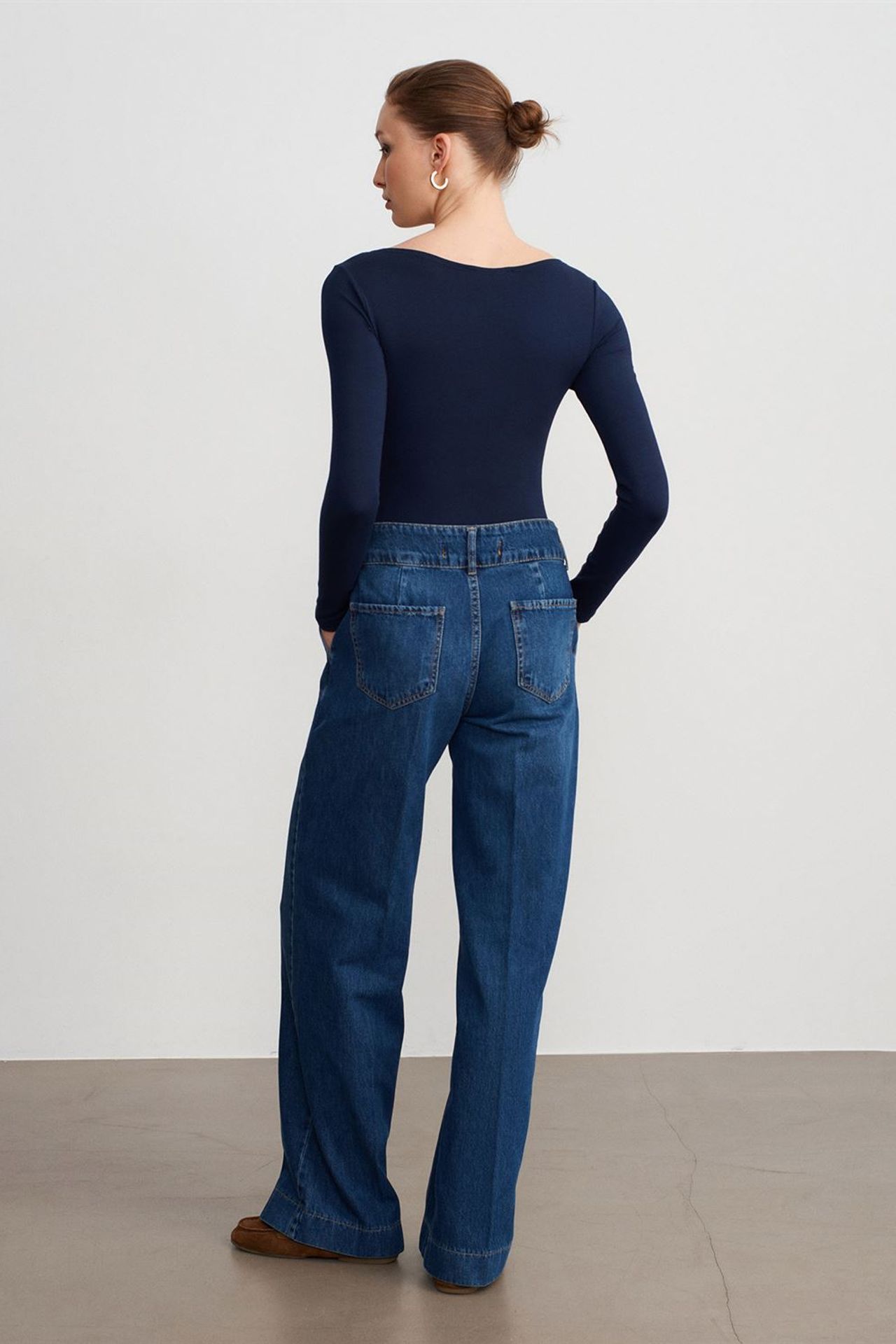 DILVIN High Waist Wide Leg Cotton Denim Jeans 2