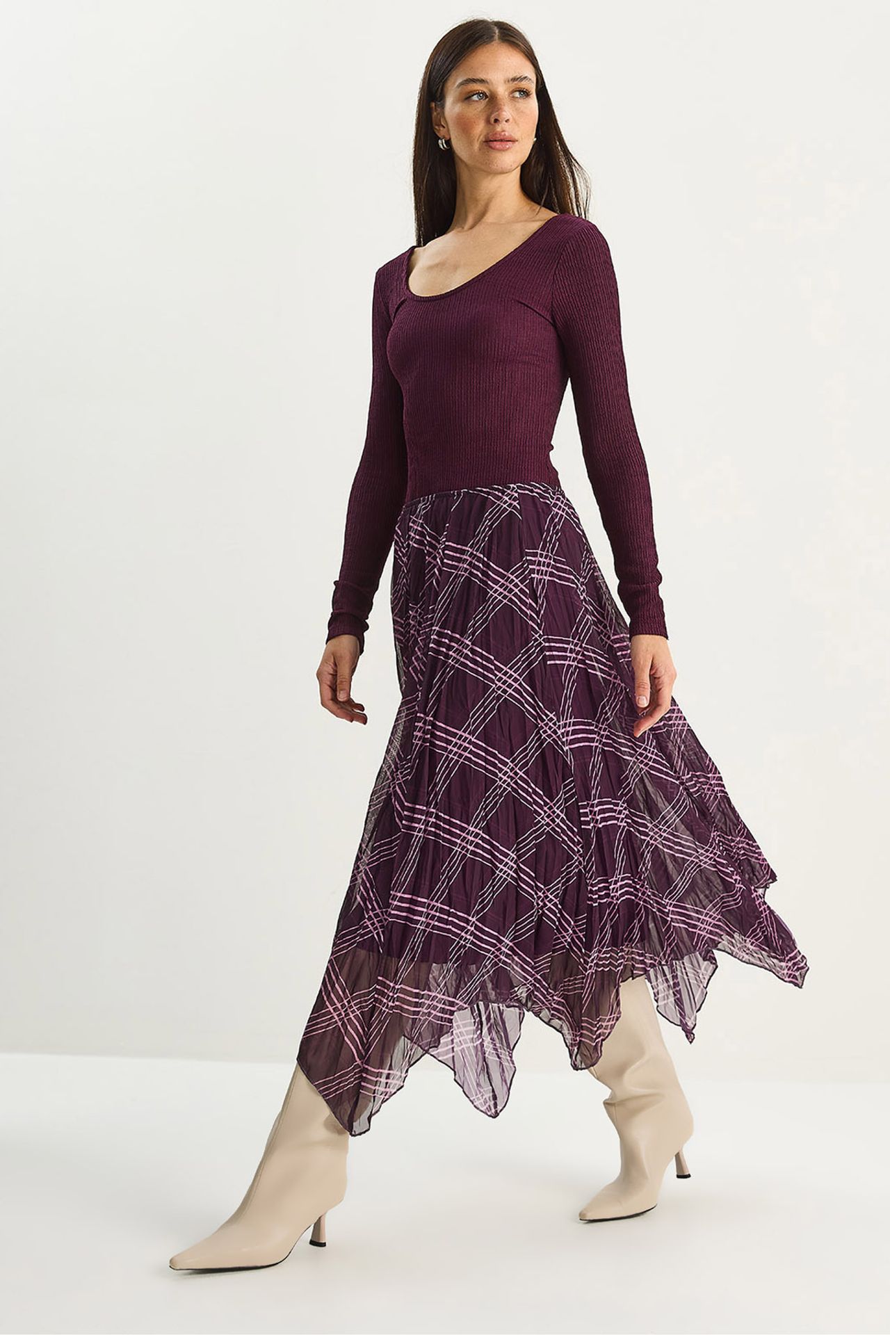 LUCCI Lined Checkered Midi Skirt 1