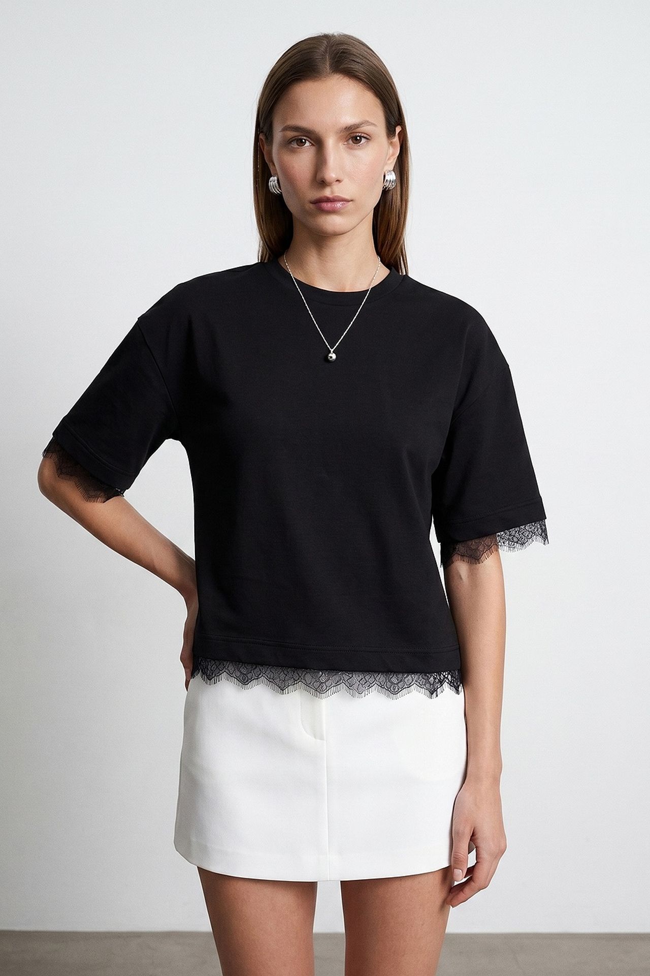 DILVIN Women's Cotton Elastane Crew Neck T-Shirt 4