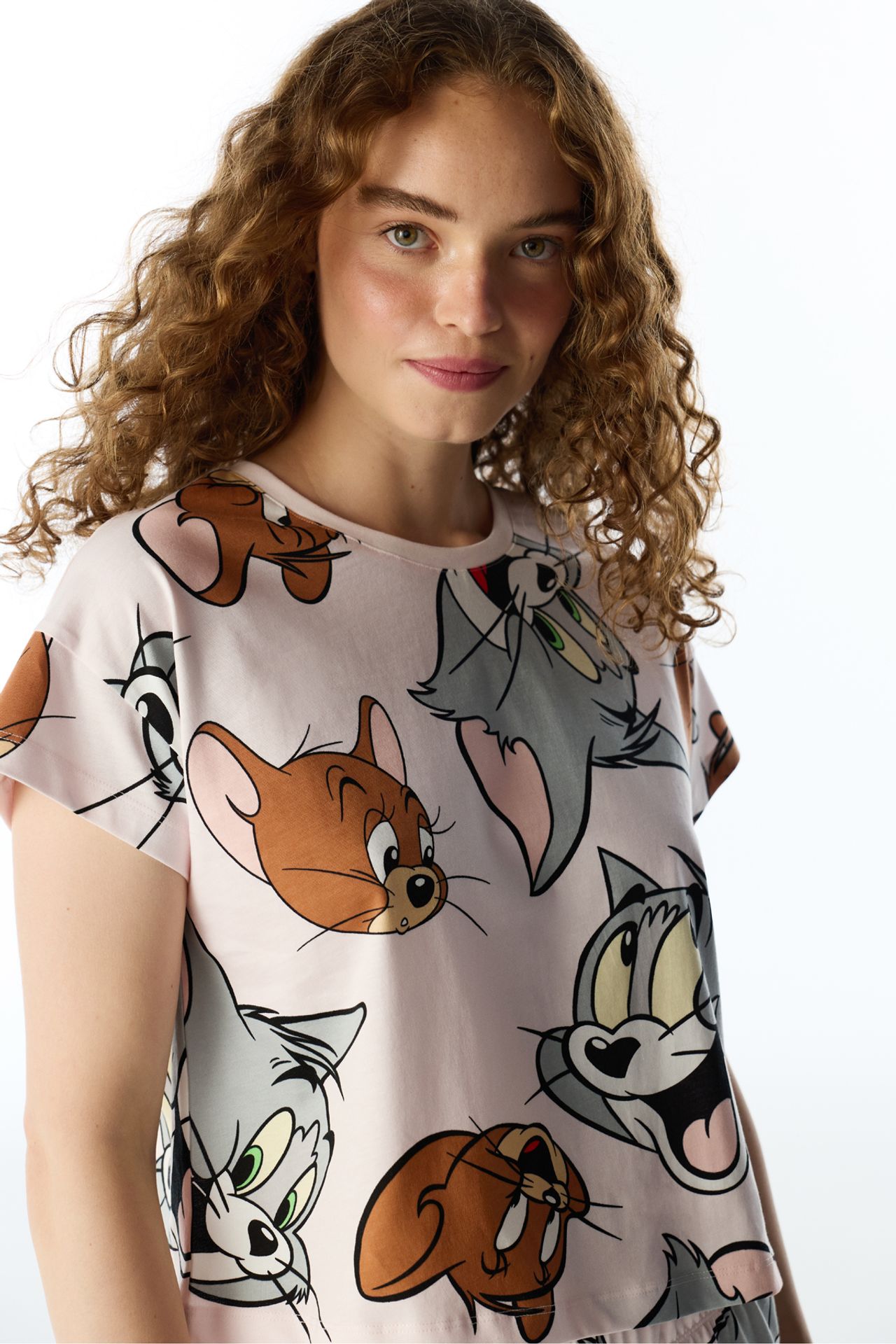PENTI Tom&jerry Cat Print Short Sleeve Pajama Set 3
