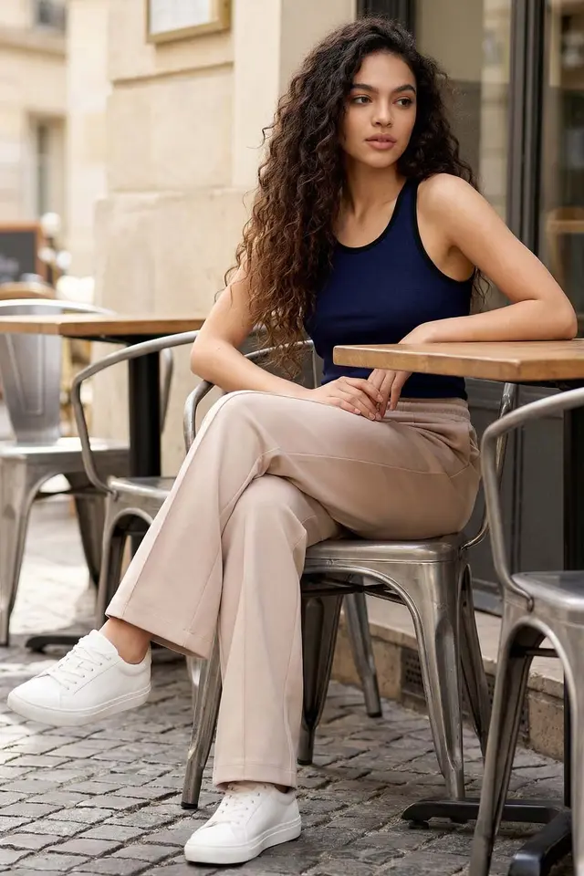 TOMMY Textured Wide Leg Palazzo Pants with Drawstring Waist