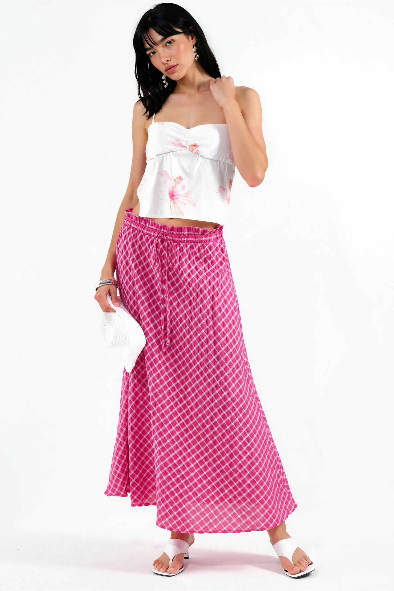 BUSEM High-Waist Plaid Midi A-Line Skirt 2