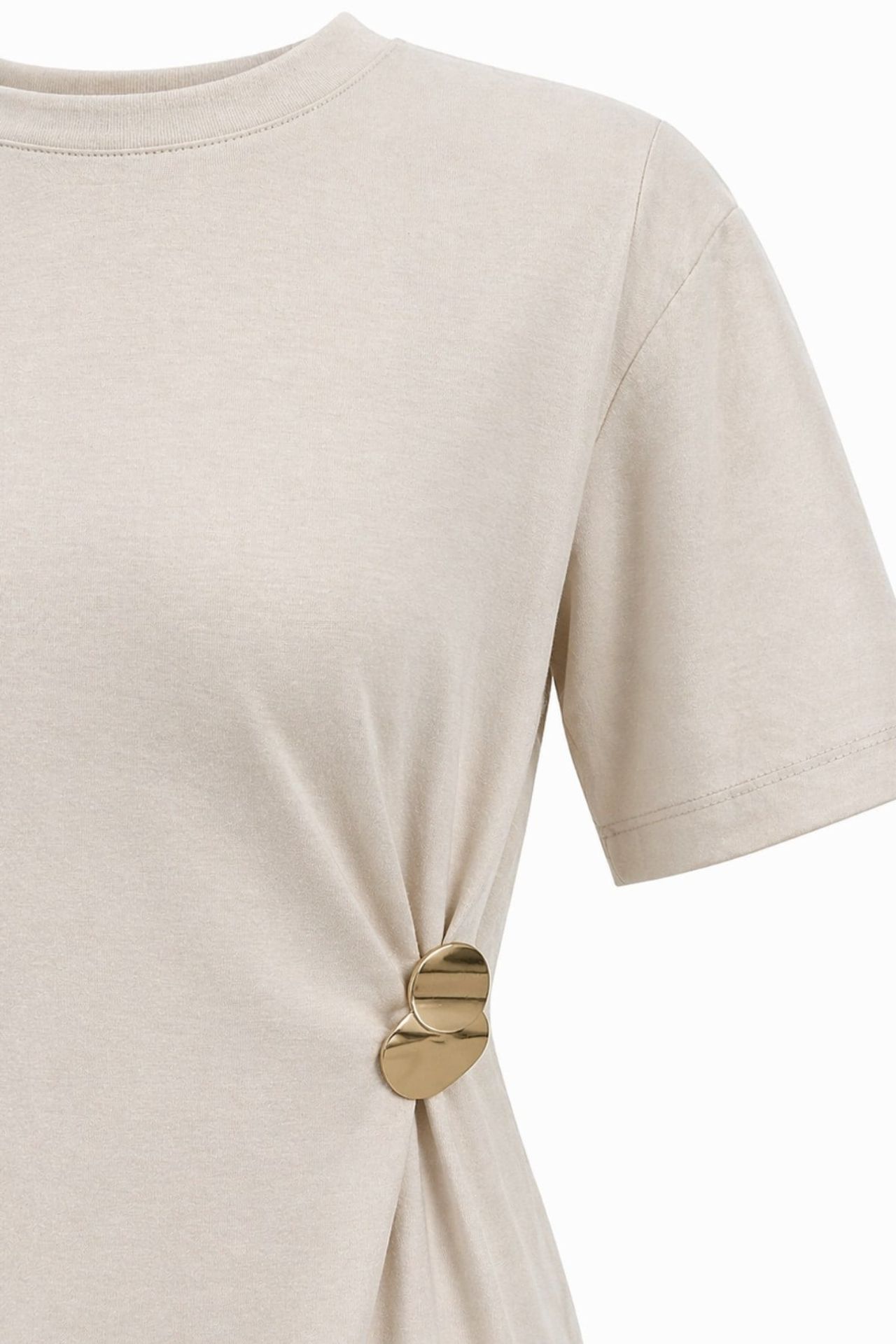 MIXRAY Crew Neck Mini T-Shirt Dress with Stone Accessory 2