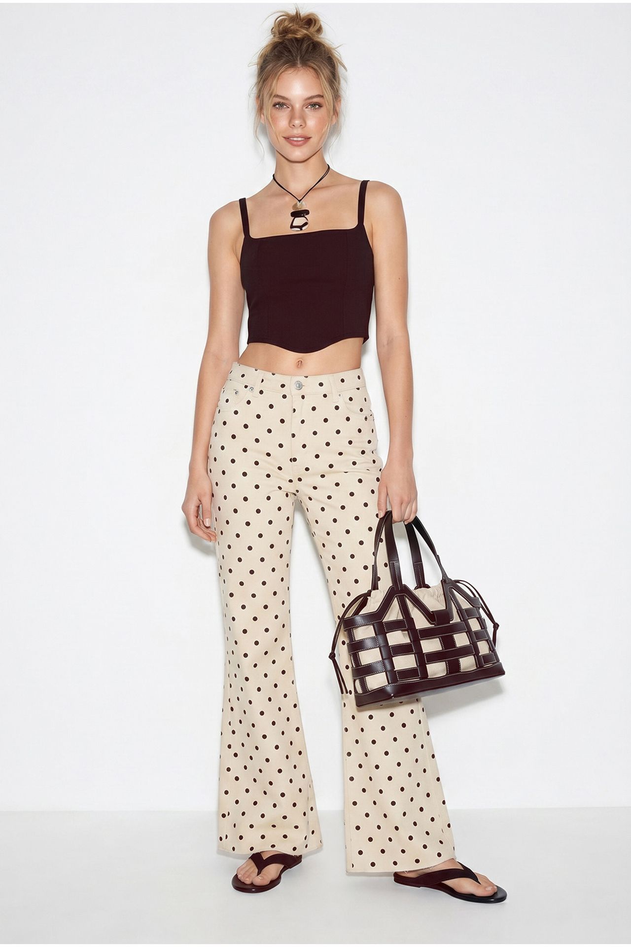 LUCCI Women’s Mid-Waist Polka Dot Flare Jeans 4