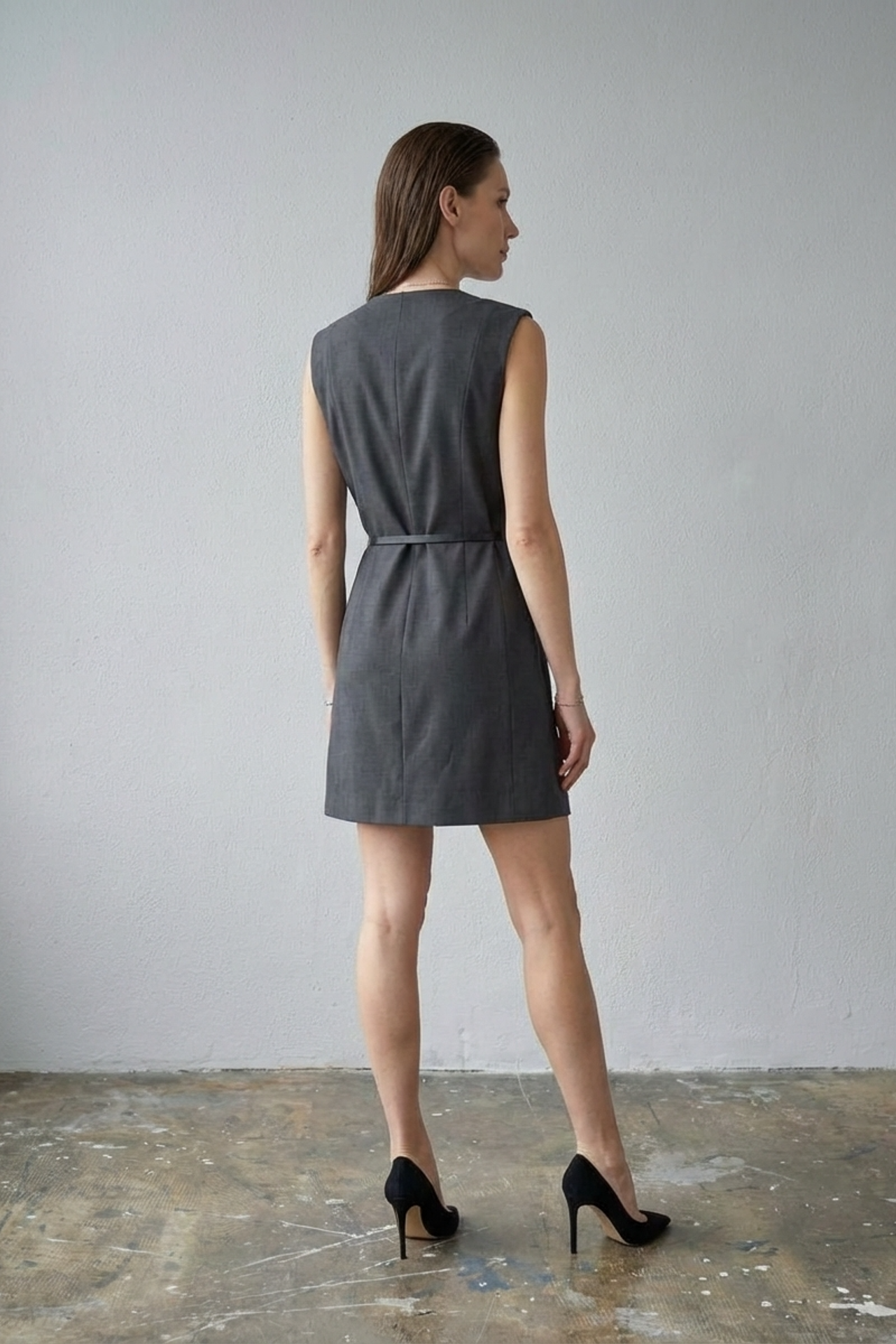MY FASHION Belted V-Neck Sleeveless Mini Shift Dress 1