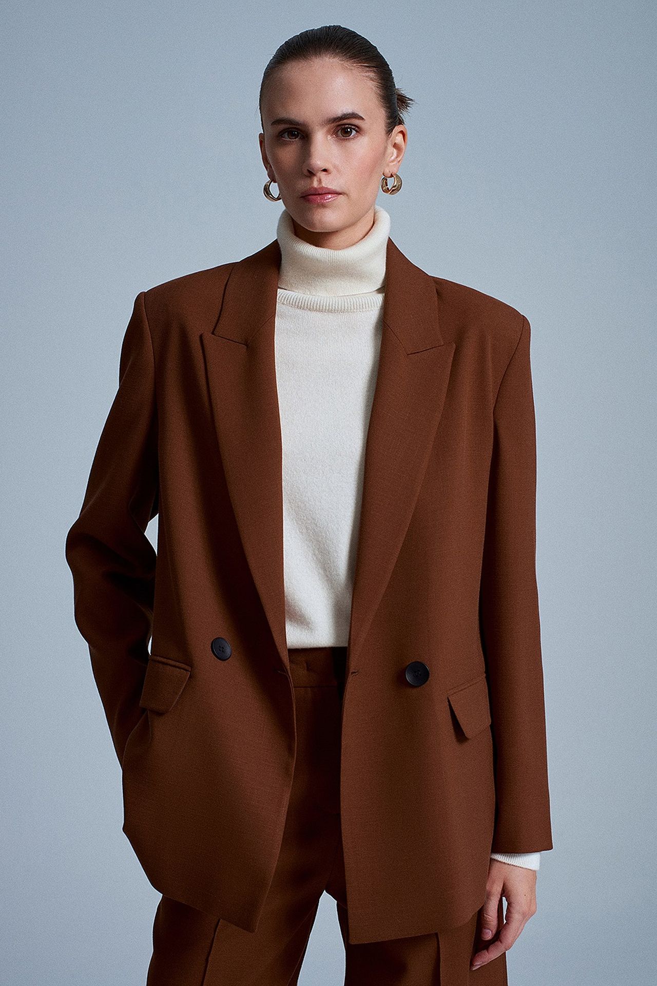 DILVIN Oversize Uzun Krep Blazer Ceket 2