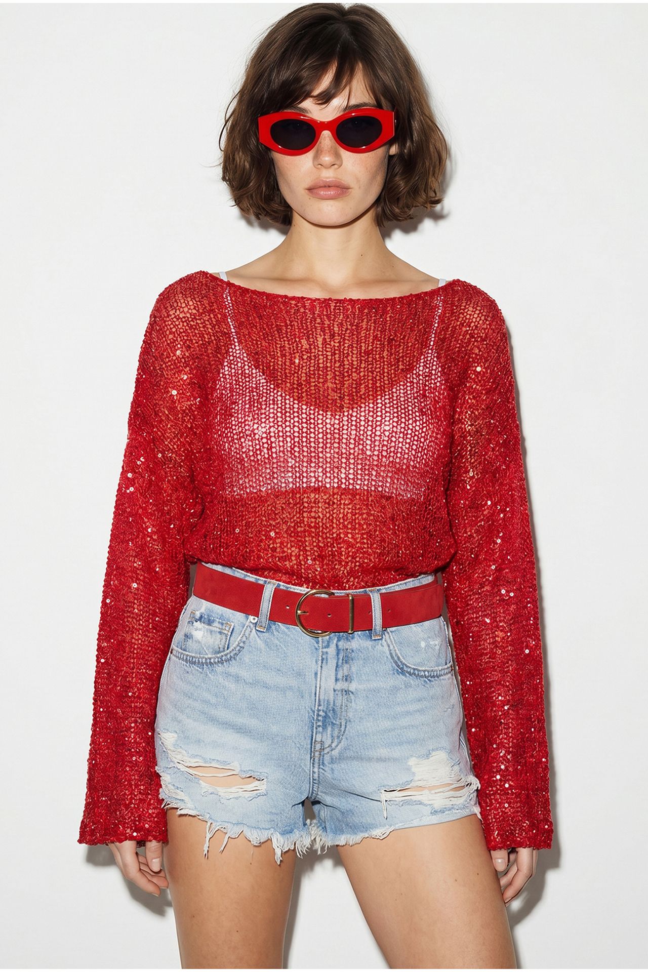 LUCCI Loose Sequin Knit Crop Top 2