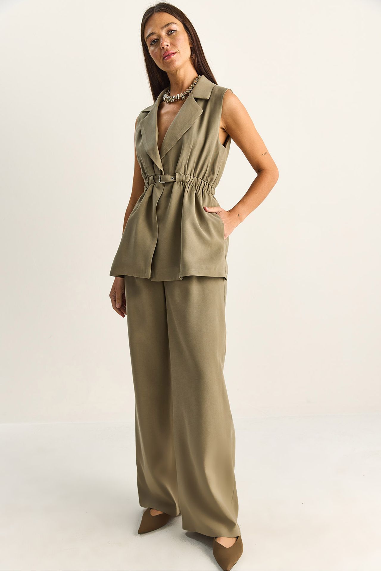 LUCCI High Waist Wide Leg Co-ord Set with Jacket Collar 1