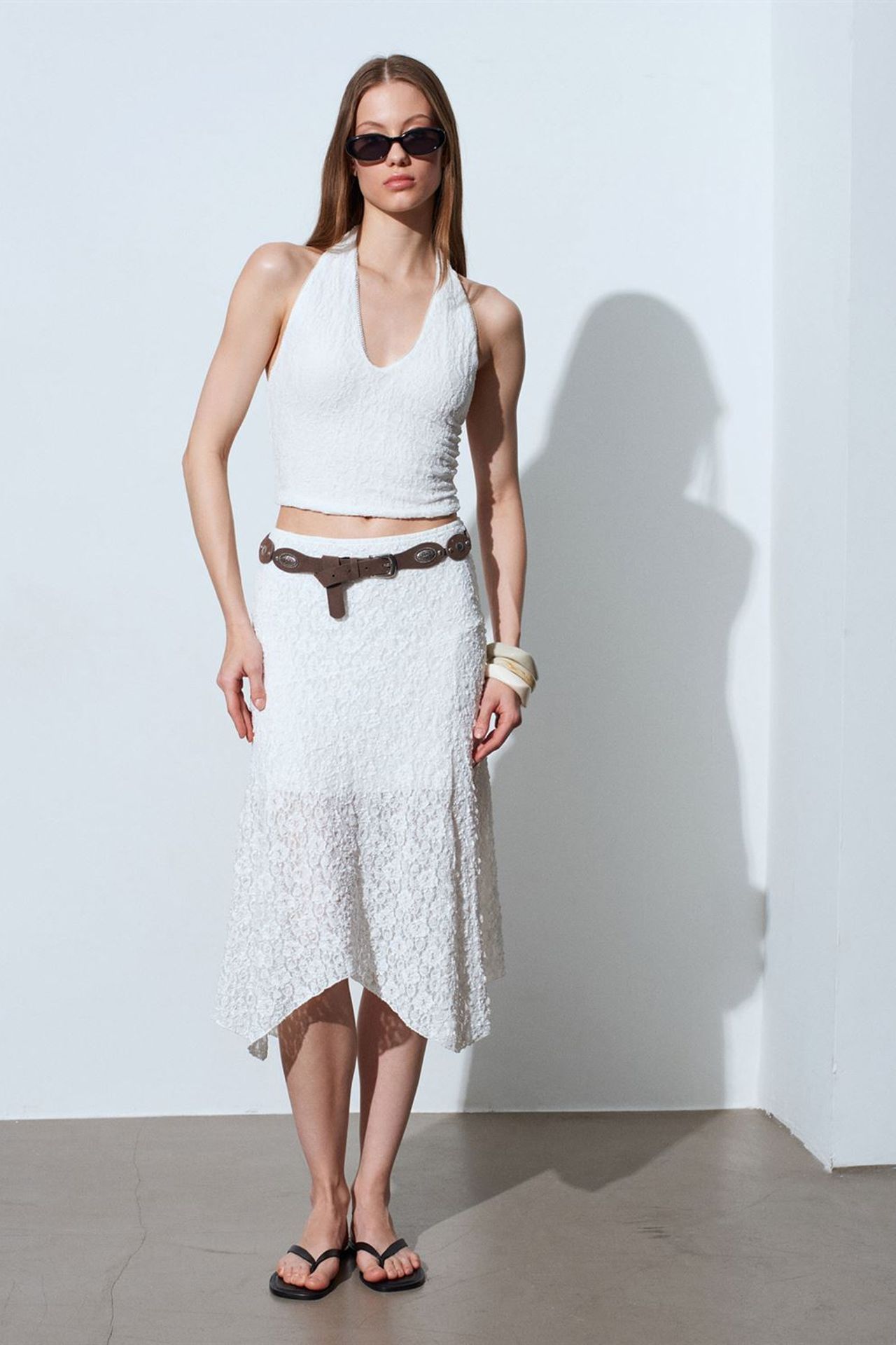 DILVIN High-Waist Lace A-Line Midi Skirt 1
