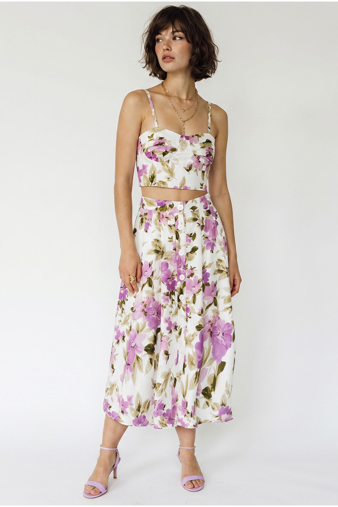 LUCCI Floral Cotton Blouse And Midi Skirt Set 2