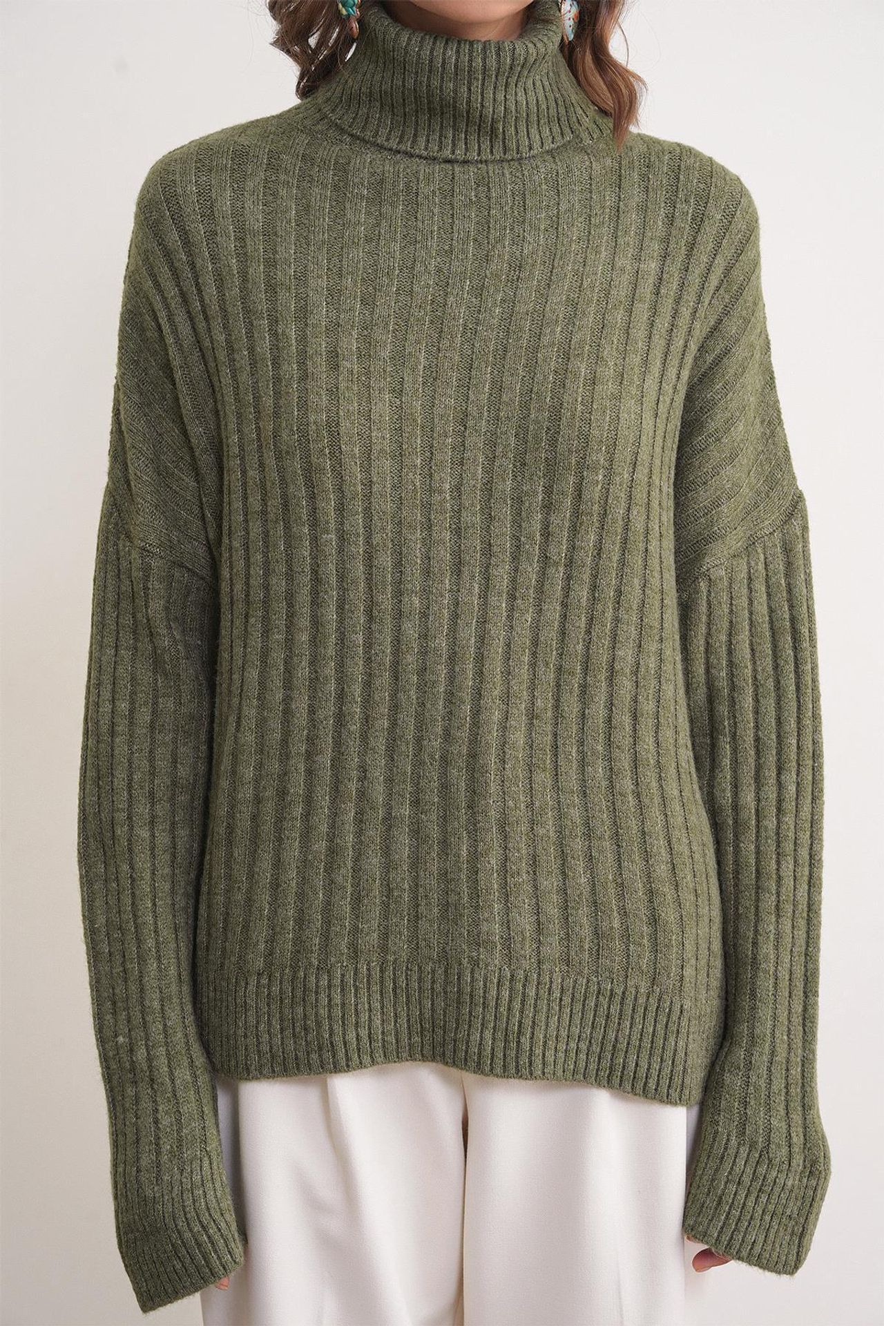 Mixray Oversize Ribbed Turtleneck Sweater 5
