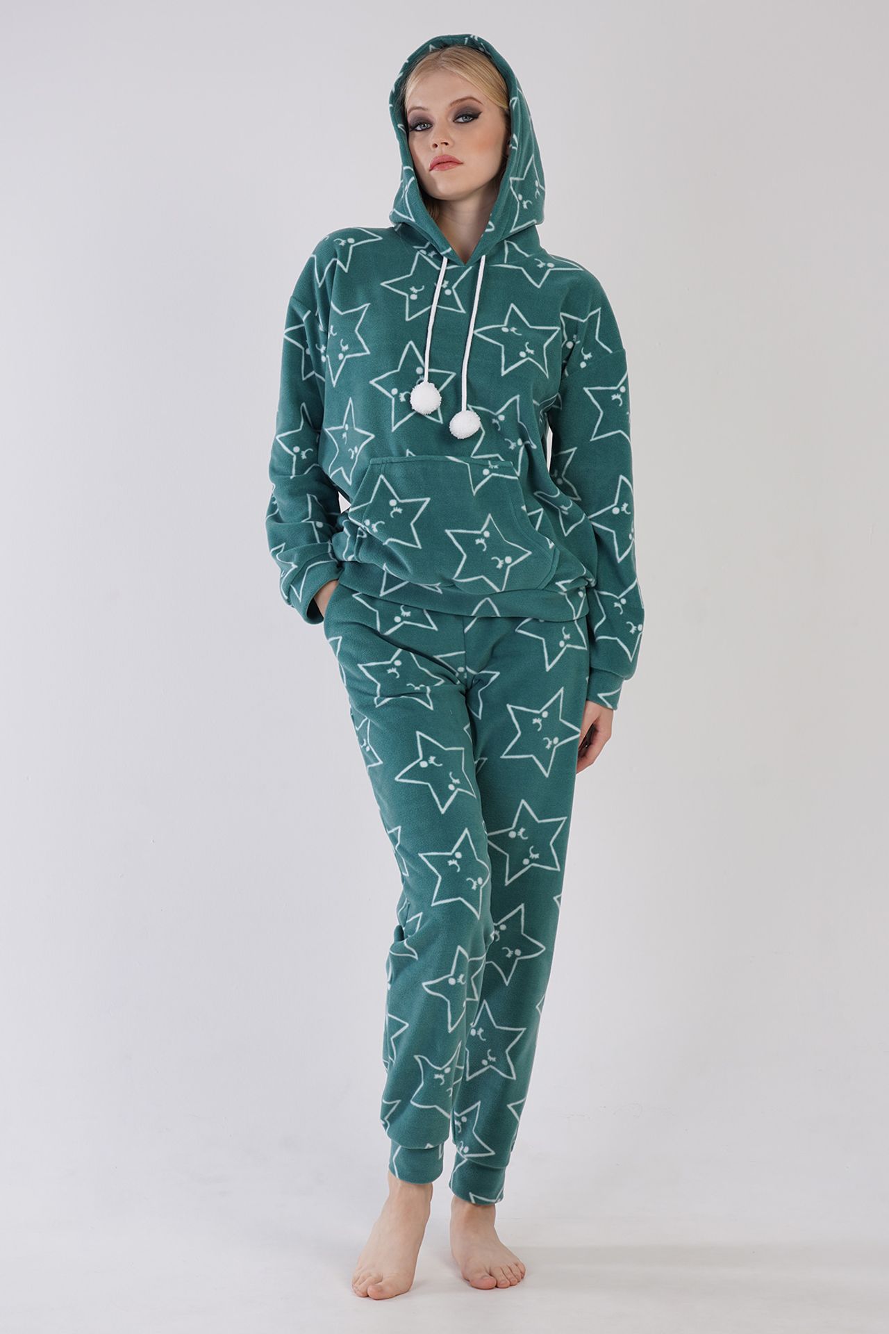 YAKE Kapüşonlu Yıldızlı 2 Parçalı Pijama Takımı 2