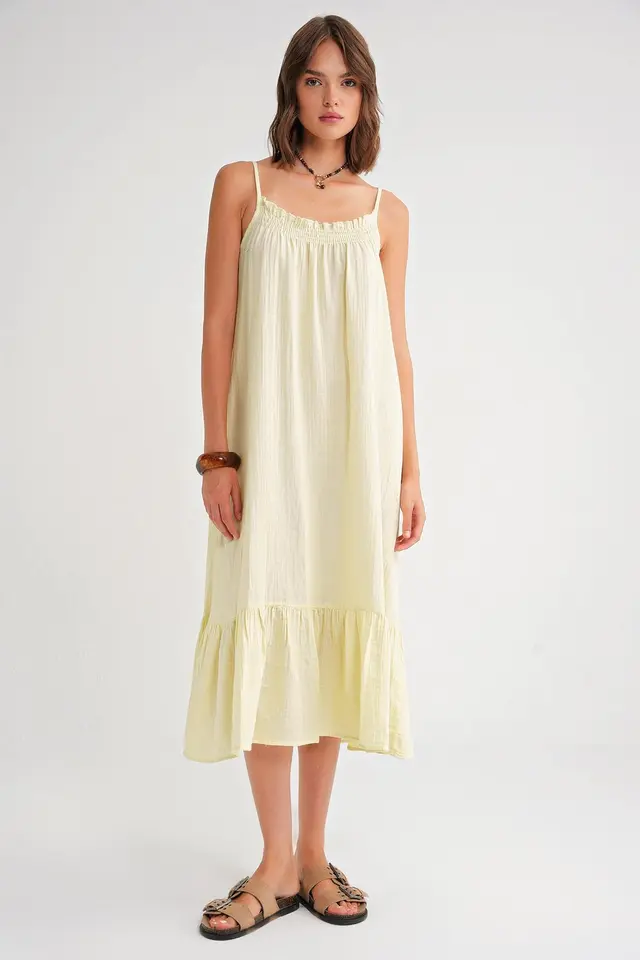 Mixray Midi Muslin Dress with Ruffle Detail
