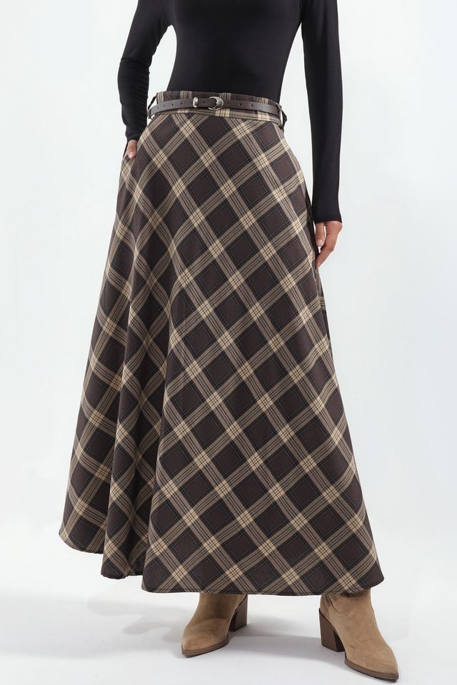 BDART High-Waist Plaid Maxi A-Line Skirt
