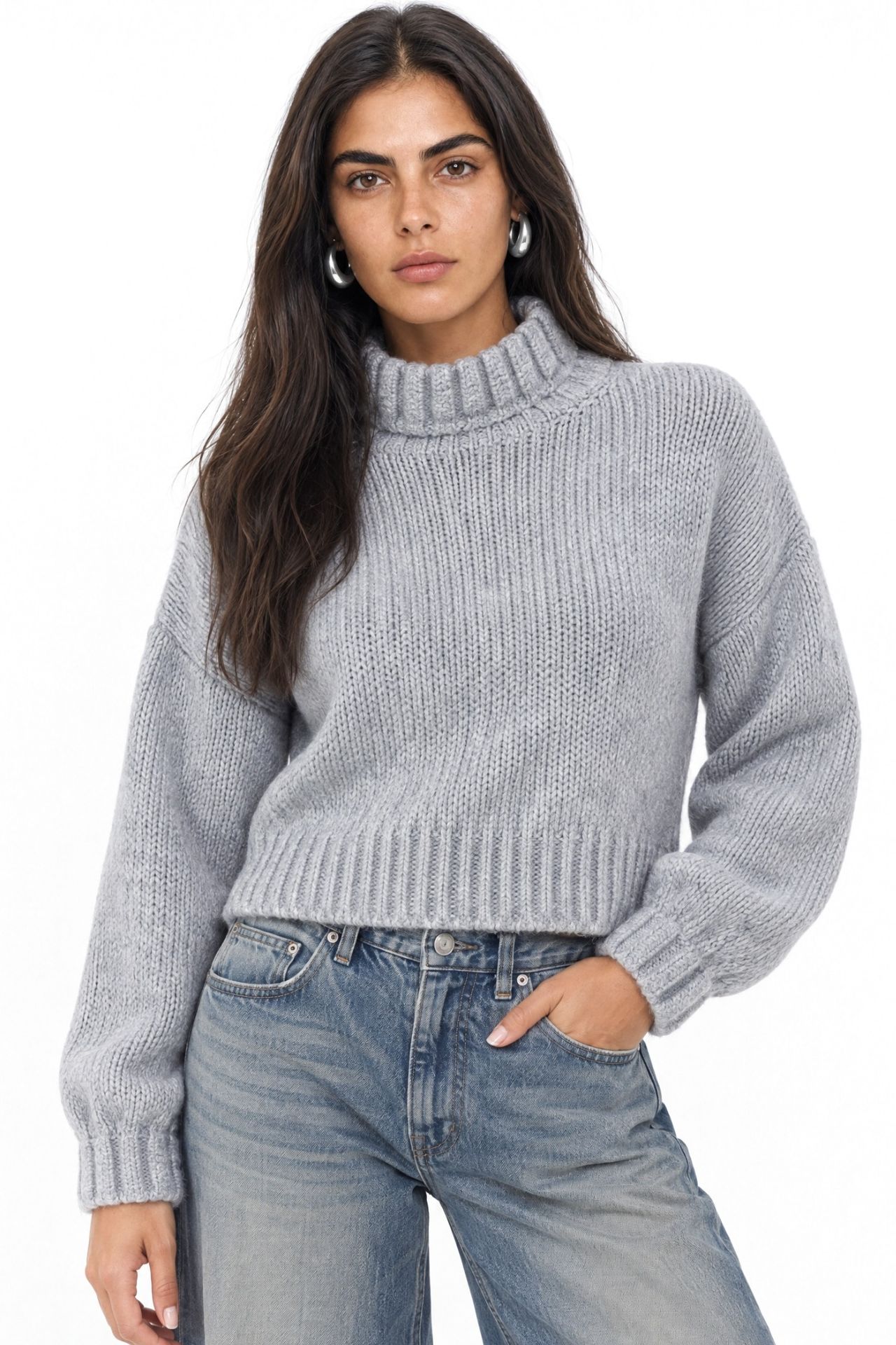 Mixray Thick Turtleneck Textured Crop Sweater 1