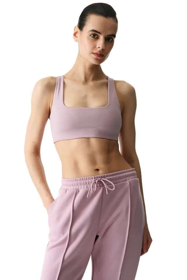 PENTI Embellished Cotton Modal Blend Cable-Knit Back Removable Padded Sports Bra