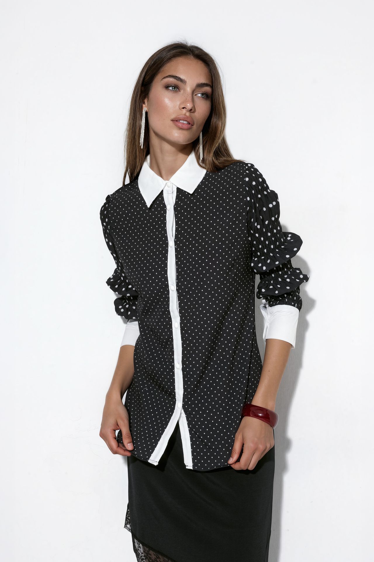 MSN Women's Polka Dot Woven Button T-Shirt 1