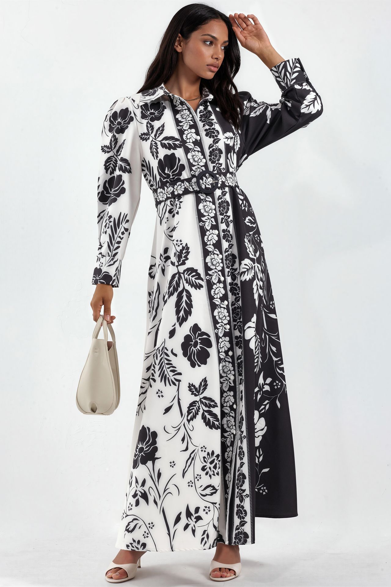 MSN Floral Belted Maxi Shirt Dress 1