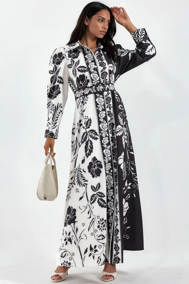MSN Floral Belted Maxi Shirt Dress