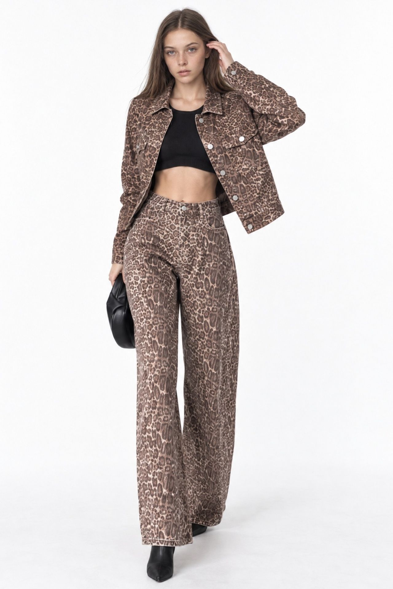 SQUALO Leopard Crop Denim Jacket 1