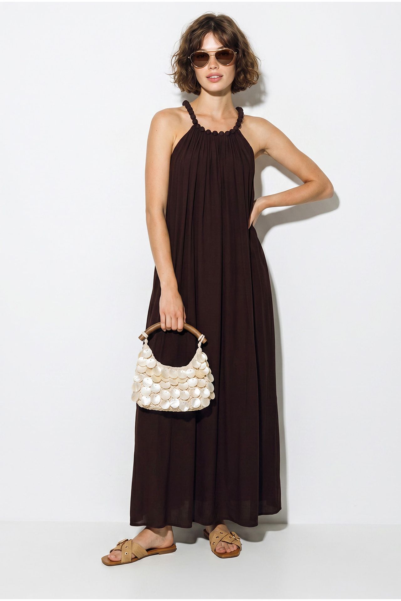 LUCCI Women's Halter Maxi Dress With Pocket