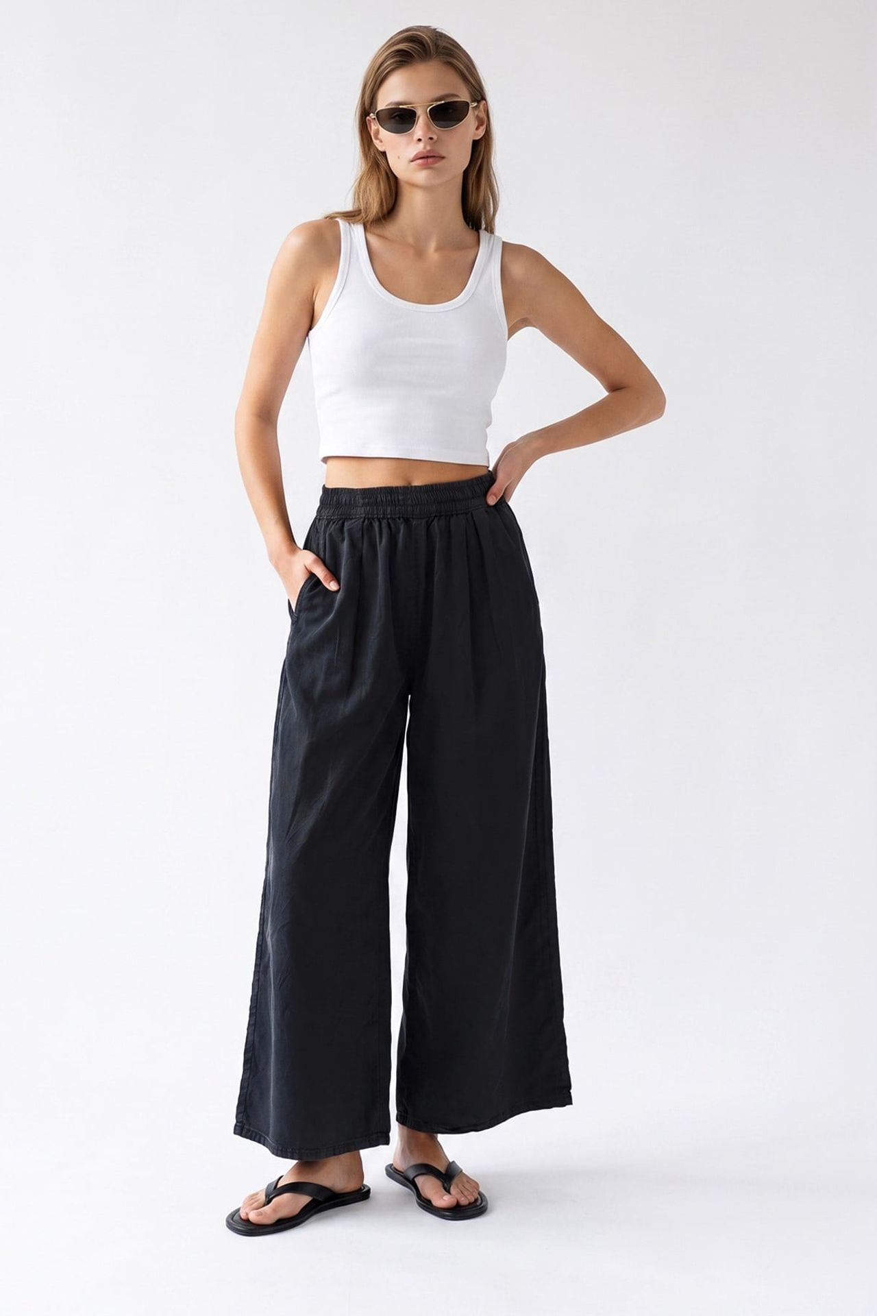 MIXRAY Wide-Leg Tencel Ankle-Length Trousers 4