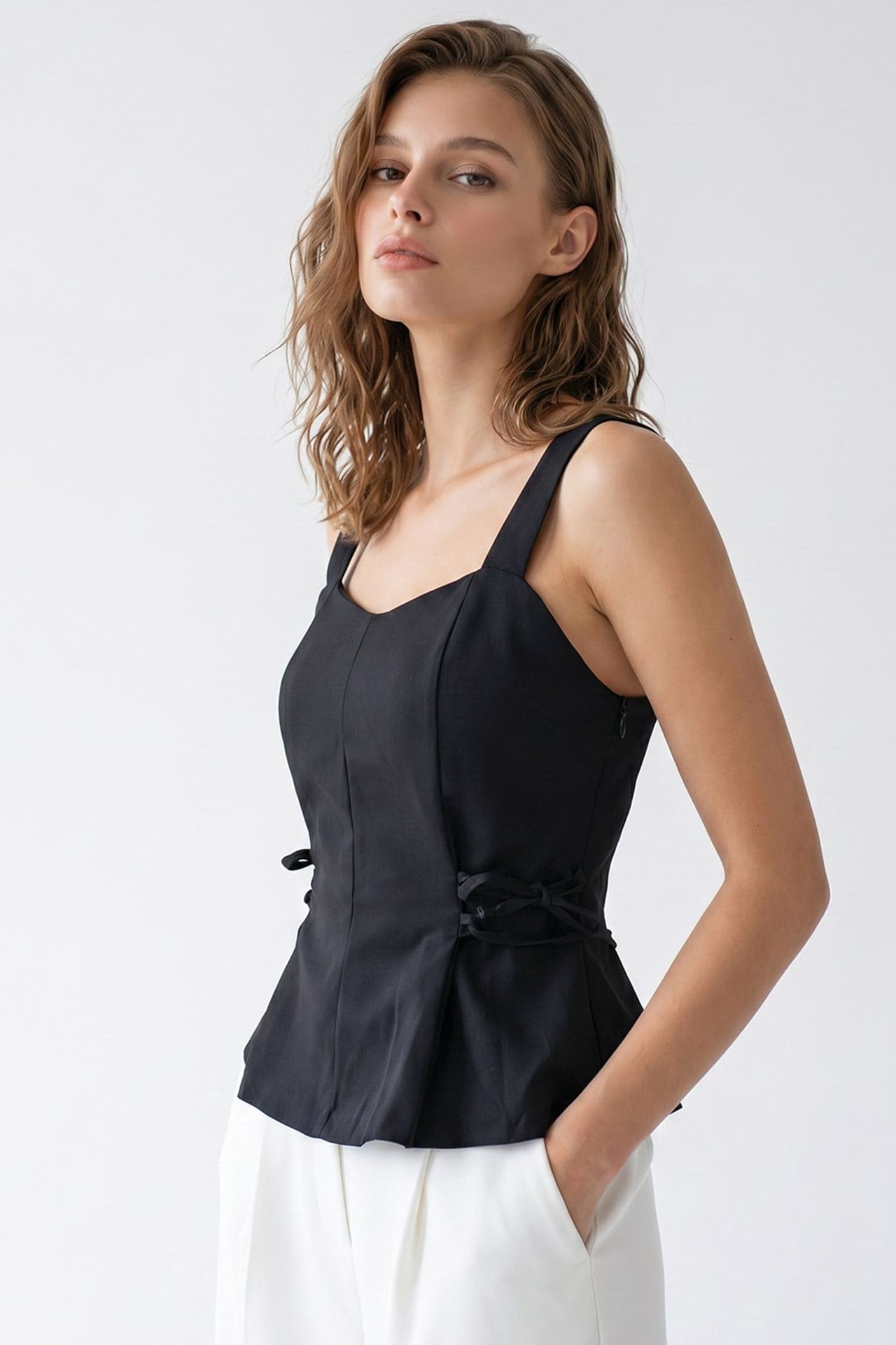 MIXRAY Kolsuz Kare Yaka Peplum Bluz 4