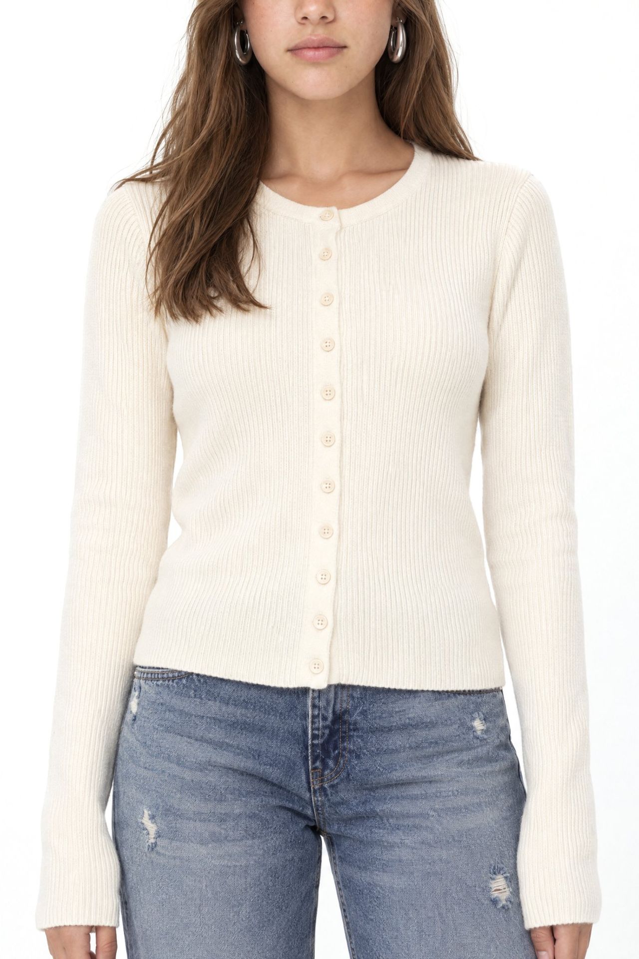 Mixray Buttoned Slim Fit Ribbed Knit Cardigan 3