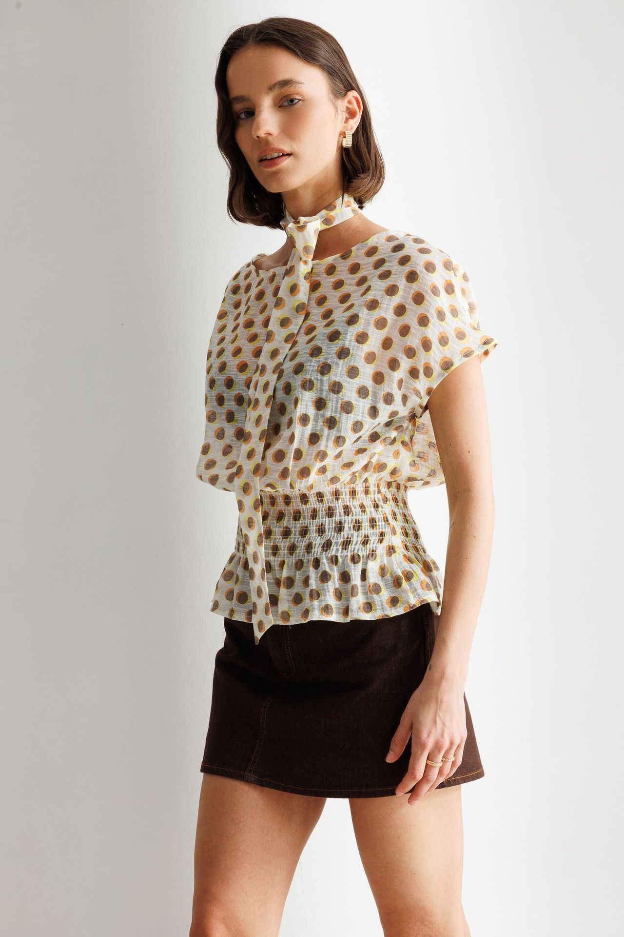 MIXRAY Choker Collar Polka Dot Blouse 1