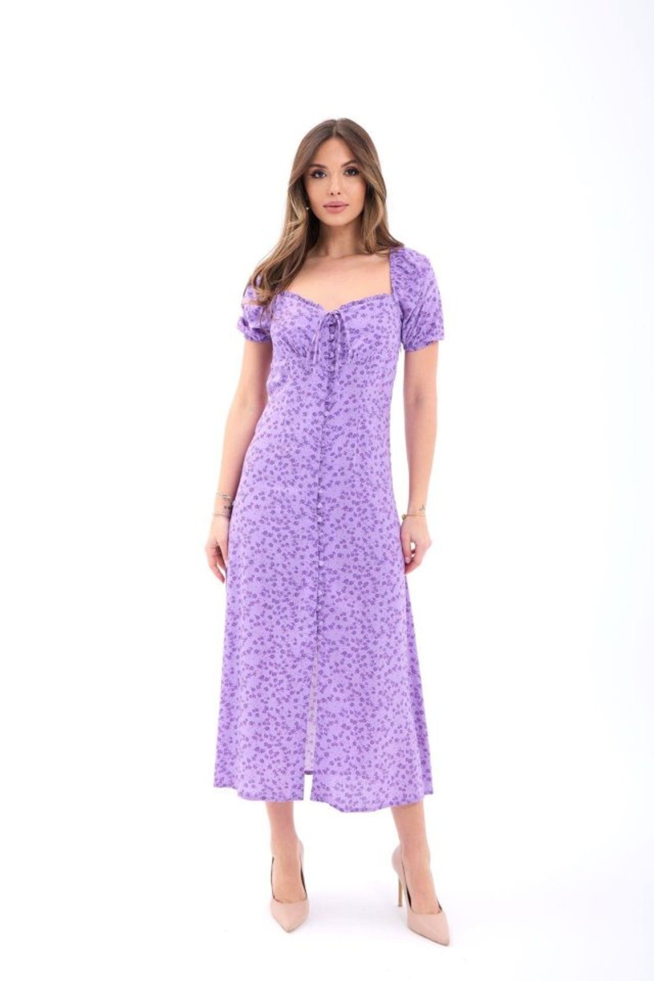 JANES Floral Midi Dress with Square Collar and Button Closure 1